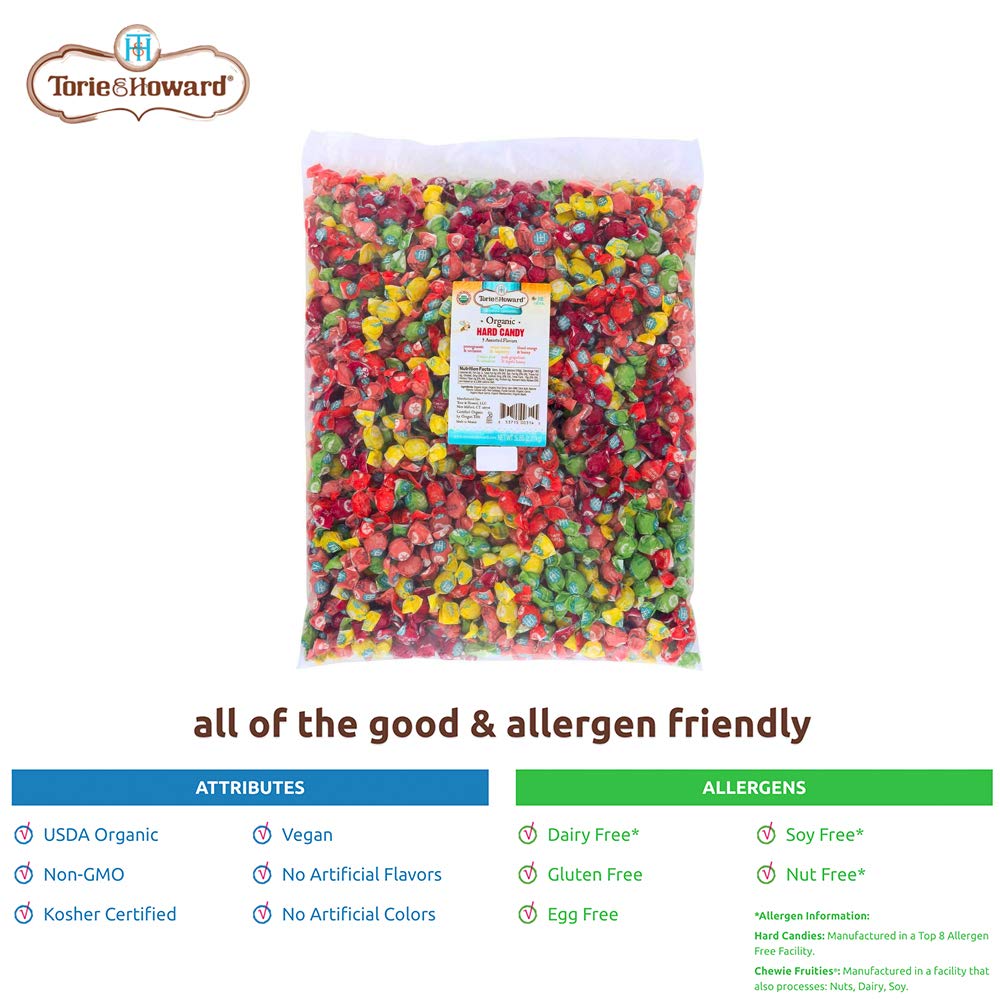 Torie and Howard Organic Hard Candy Bulk - 5lb Bag with 5 Assorted Natural Flavors | Vegan, Gluten-Free Snacks for Parties, Gifts & Office Treats