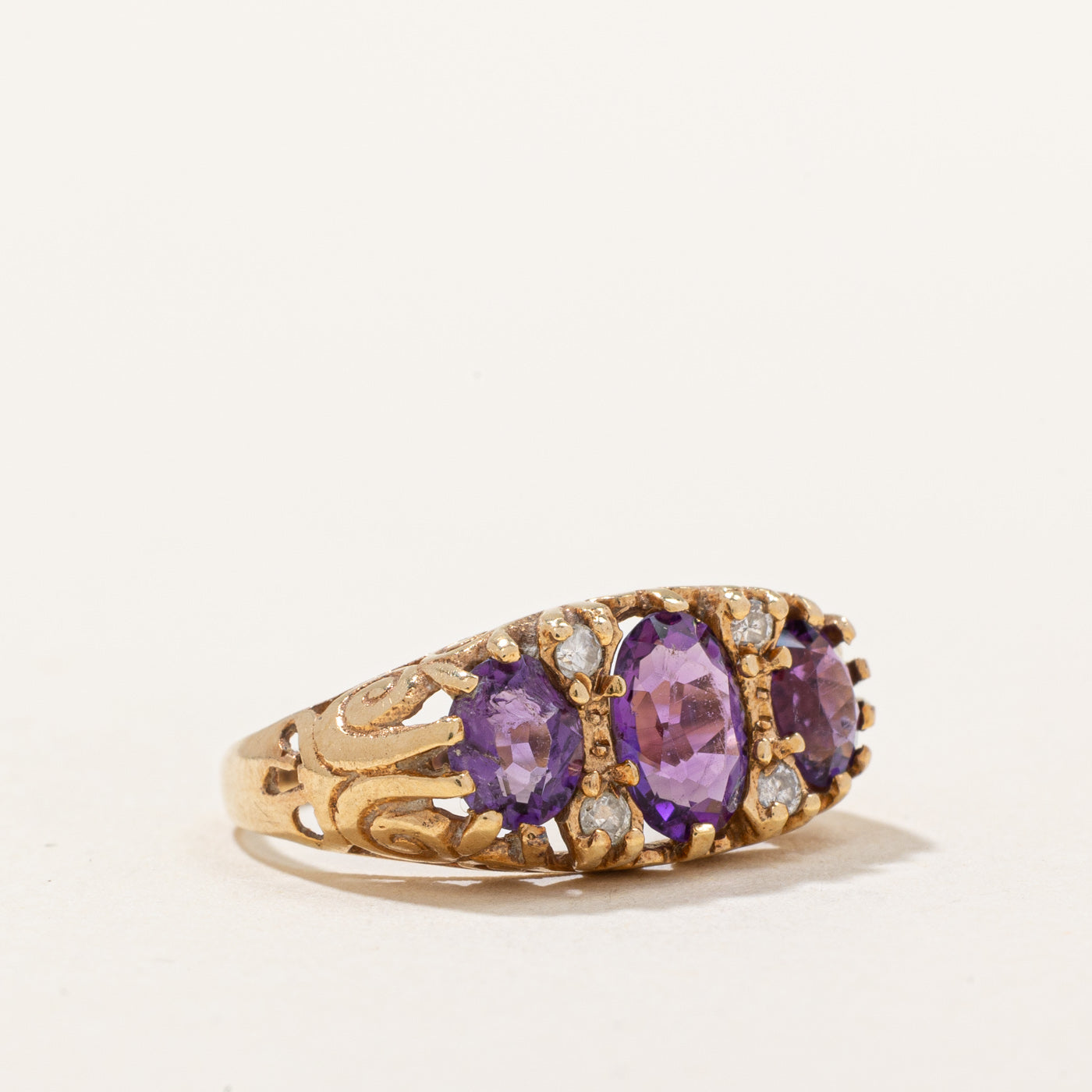 Exquisite 0.60ctw Amethyst & 0.08ctw Diamond Cocktail Ring - Size 4 | Elegant Purple Gemstone Jewelry for Women | Perfect for Evening Parties, Weddings & Special Occasions
