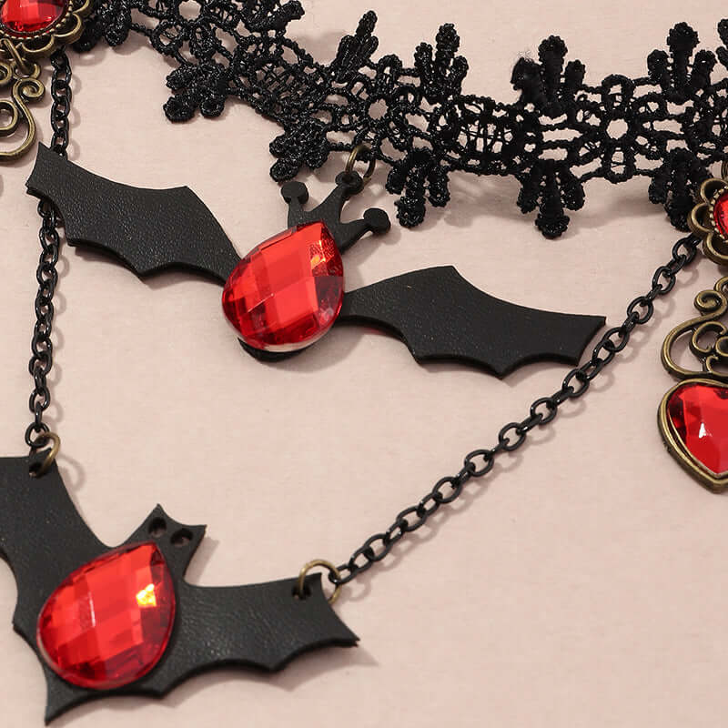 Gothic Black Lace Bat Wing Vampire Choker Necklace | Elegant Halloween Costume Accessory | Perfect for Cosplay, Gothic Fashion & Vampire-Themed Parties (X0872)