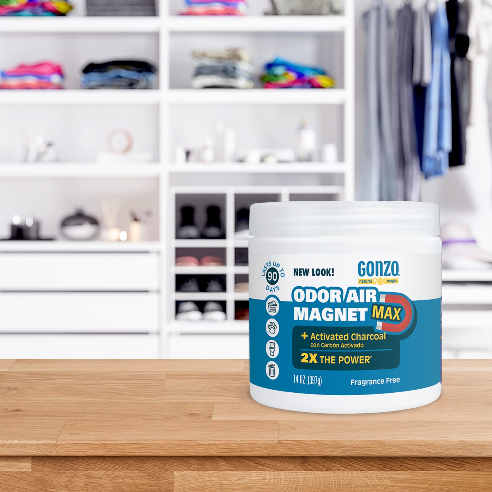 Gonzo Natural Magic Odor Air-Magnet with Activated Charcoal | 14 Oz Odor Eliminator for Home, Car, Pet Areas & Bathroom | Long-Lasting Air Freshener & Deodorizer