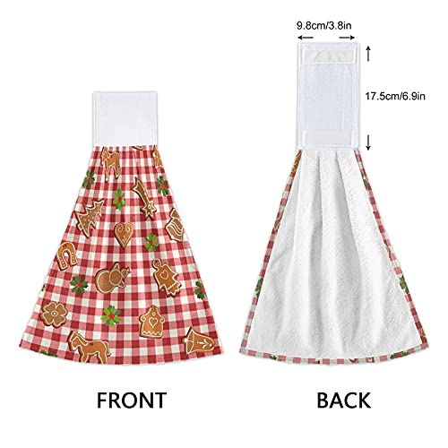 Christmas Gingerbread Holly Kitchen Oven Towels - 2 Pack Red Tartan Plaid Super Absorbent Dishcloths with Hanging Loop | Holiday Baking & Dish Drying Towels for Kitchen, Tea Bar, Bathroom & Tabletop Decor