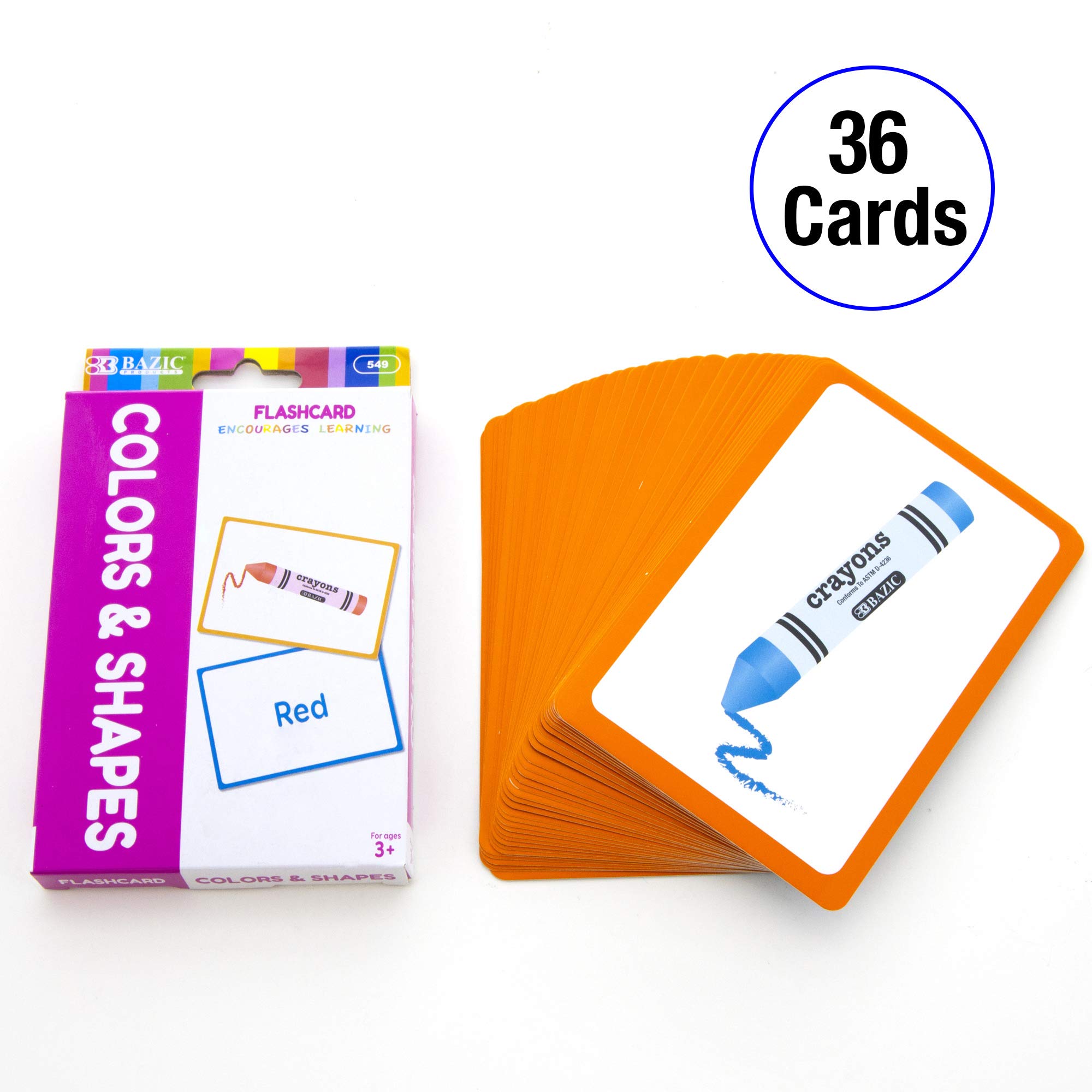 BAZIC Double-Sided Colors & Shapes Flash Cards with Pictures & Names - 36 Cards per Pack (72 Packs Total) - Early Learning Educational Game for Toddlers & Preschoolers - Perfect for Classroom, Homeschooling & Parent-Child Activities