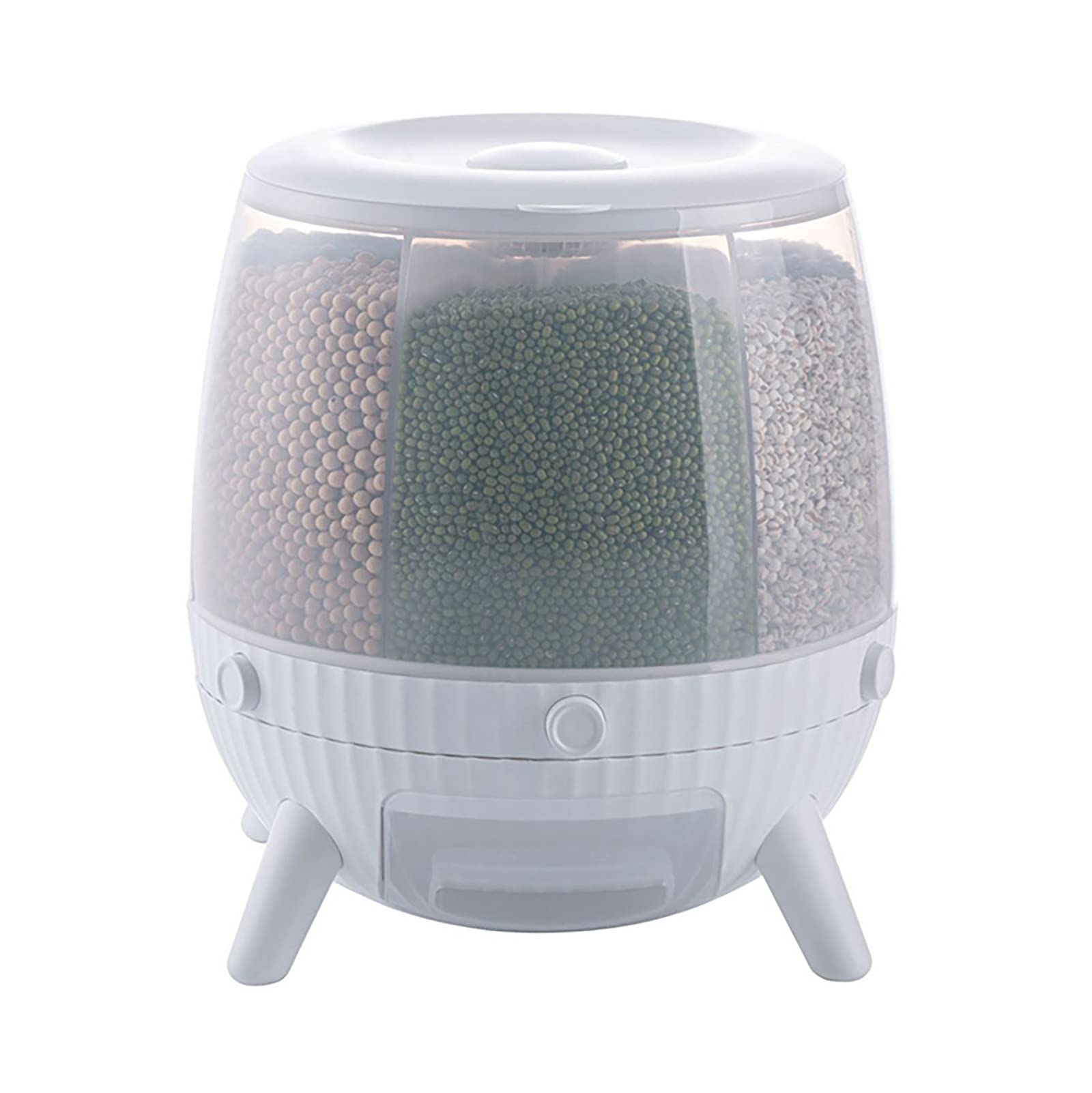 6-Grid 13lbs Rotating Rice Dispenser & Grain Storage Container - Airtight, Transparent Food Storage Bucket for Rice, Beans, Snacks, Dog Food - Perfect for Kitchen Pantry Organization & Bulk Food Storage (White)