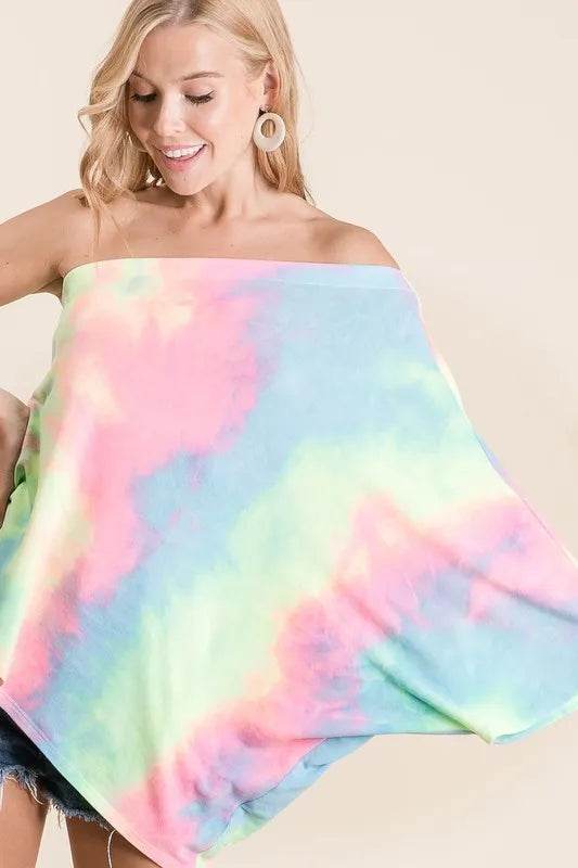 BiBi Tie Dye French Terry One Shoulder Dolman Top | Trendy Women's Fashion | Perfect for Summer Outings & Beach Vacations