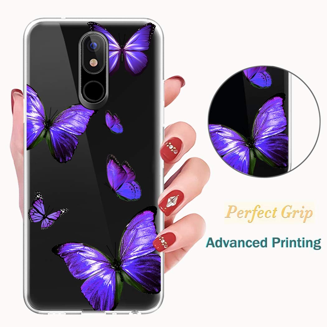 LG K40/K12 Plus/X4 2019/Solo LTE/Harmony 3/Xpression Plus 2 Clear TPU Case - Shockproof Protective Phone Cover with Purple Butterfly Design for Women & Girls | Perfect for Everyday Use, Work & Travel