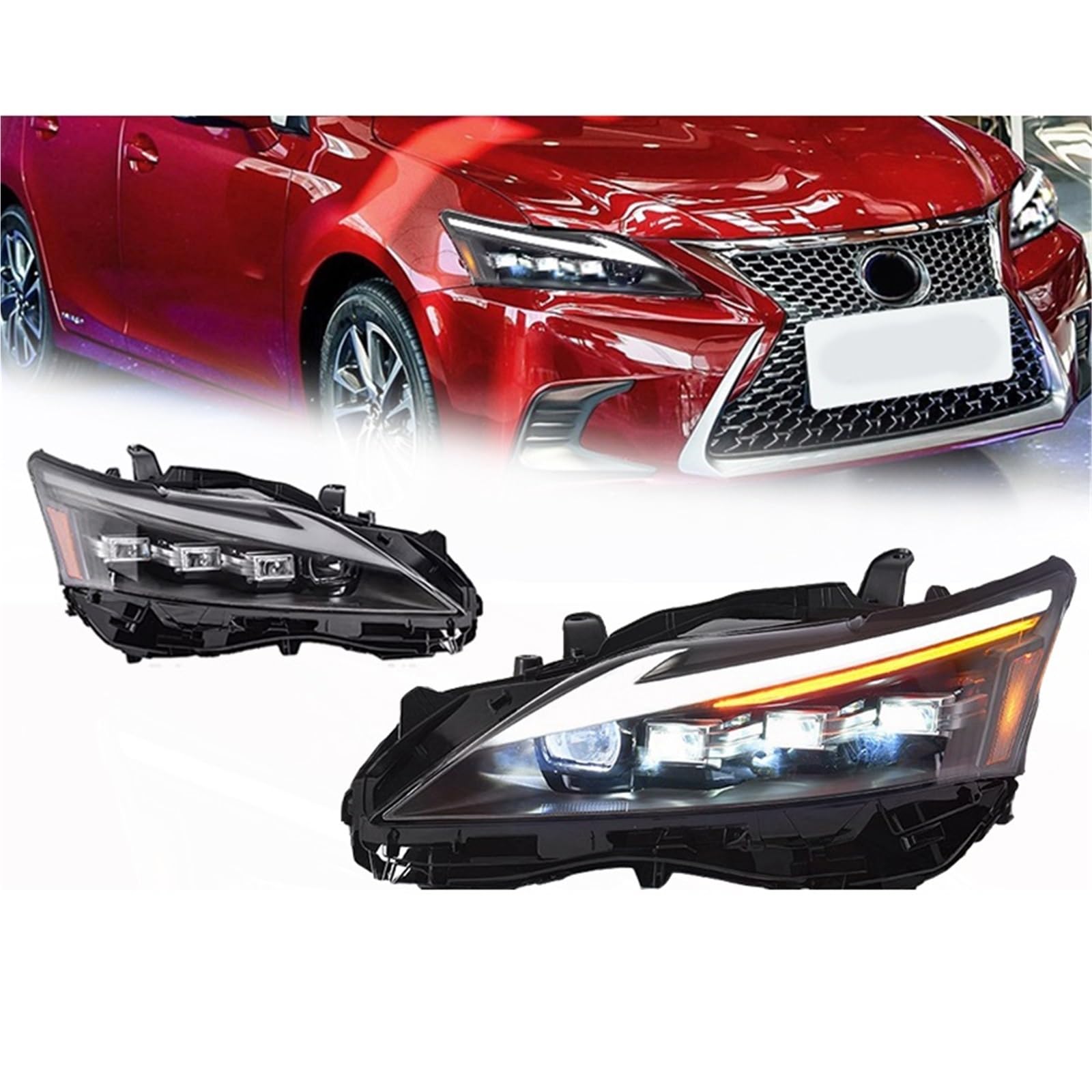 Upgraded Matrix Style LED Headlights Compatible with Lexus CT200 2013-2017 | DRL Dynamic Signal Lamp | Left Steering Wheel | Perfect for Night Driving & Enhanced Visibility