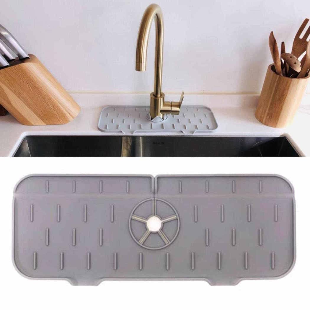 **2-Pack Grey Silicone Kitchen Sink Splash Guard Mat - Drip Catcher & Counter Protector for Faucets | Non-Slip Water Barrier for Kitchen & Bathroom (Perfect for Washing Dishes & Preventing Counter Stains)**