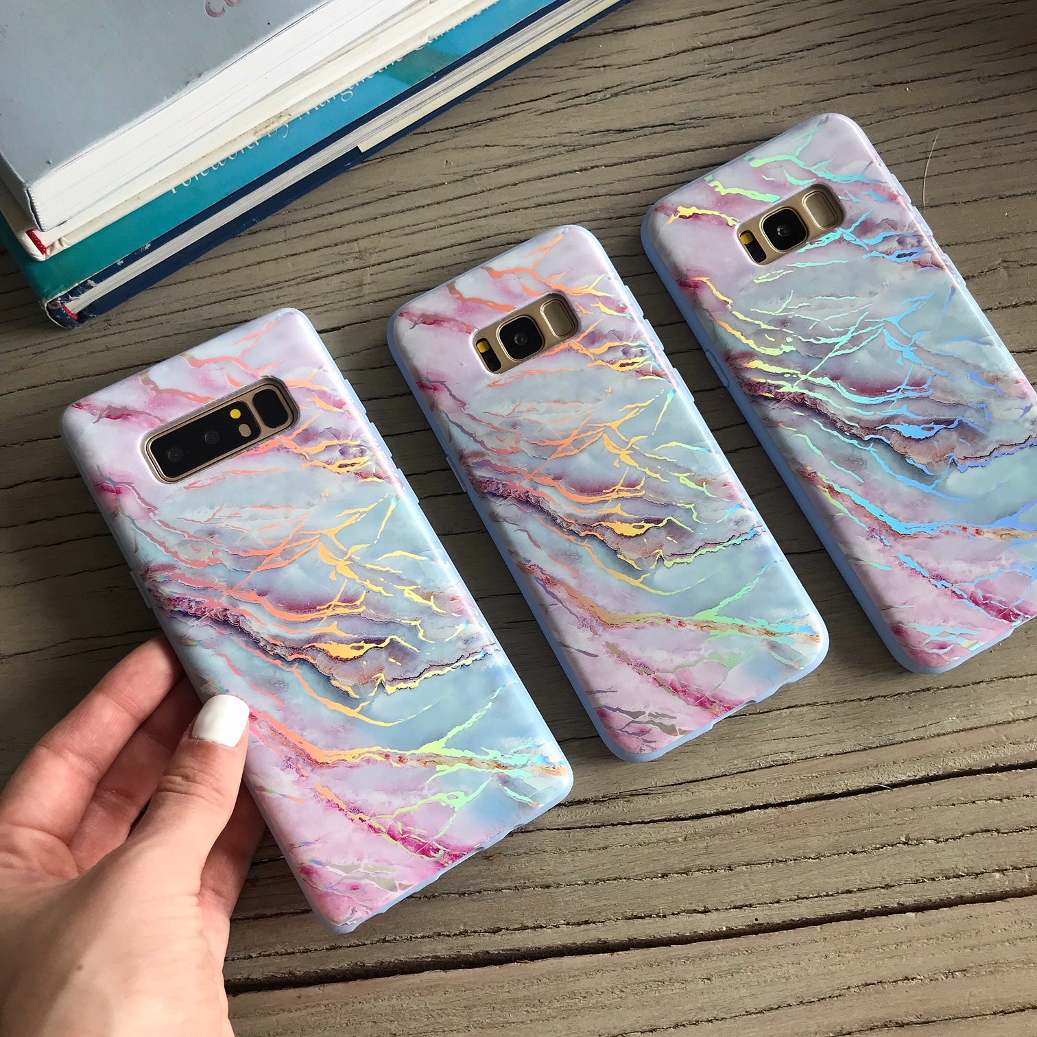 Holo Moonstone Marble Samsung Galaxy Phone Case - Protective Cover for Galaxy S21/S22/S23 Series - Stylish Glitter Design for Everyday Use & Special Occasions