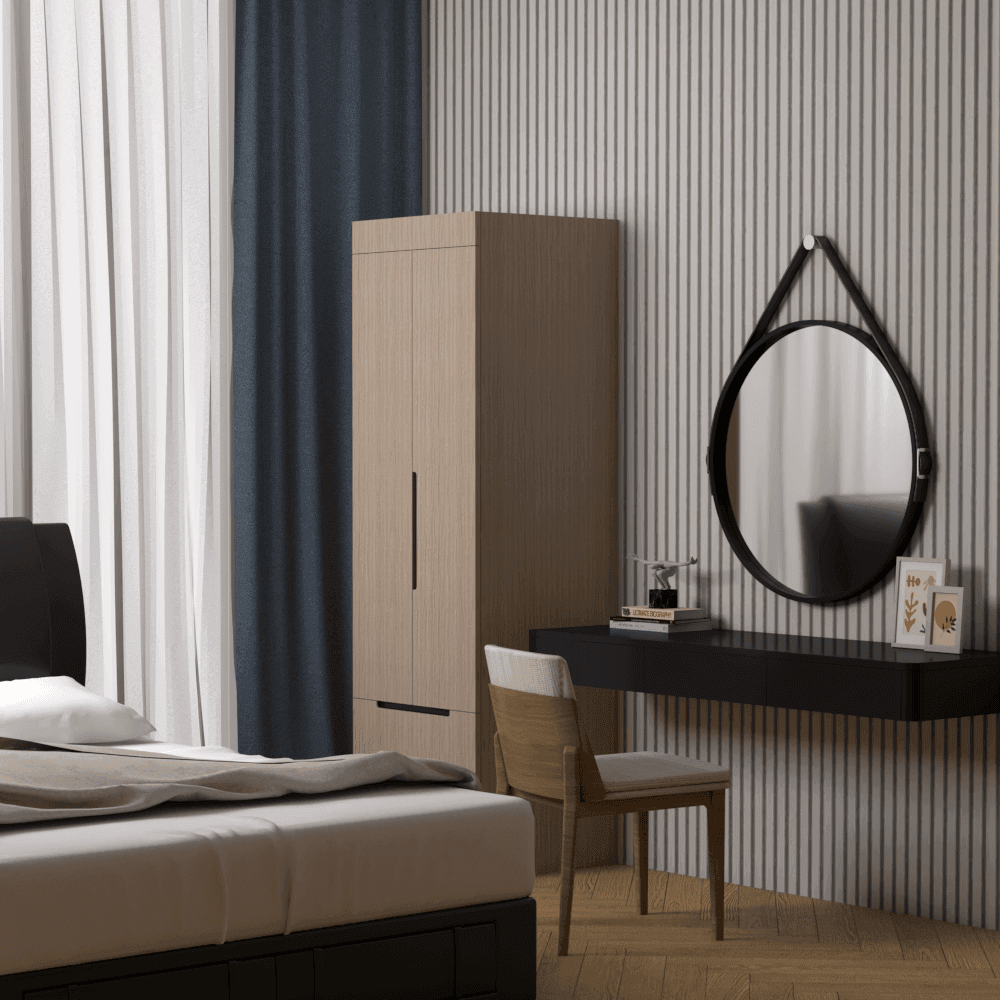 Harris 2 Door Open Wardrobe Closet - Freestanding Storage Cabinet for Bedroom, Living Room & Entryway - Modern Wooden Clothes Organizer with Hanging Rod & Shelves