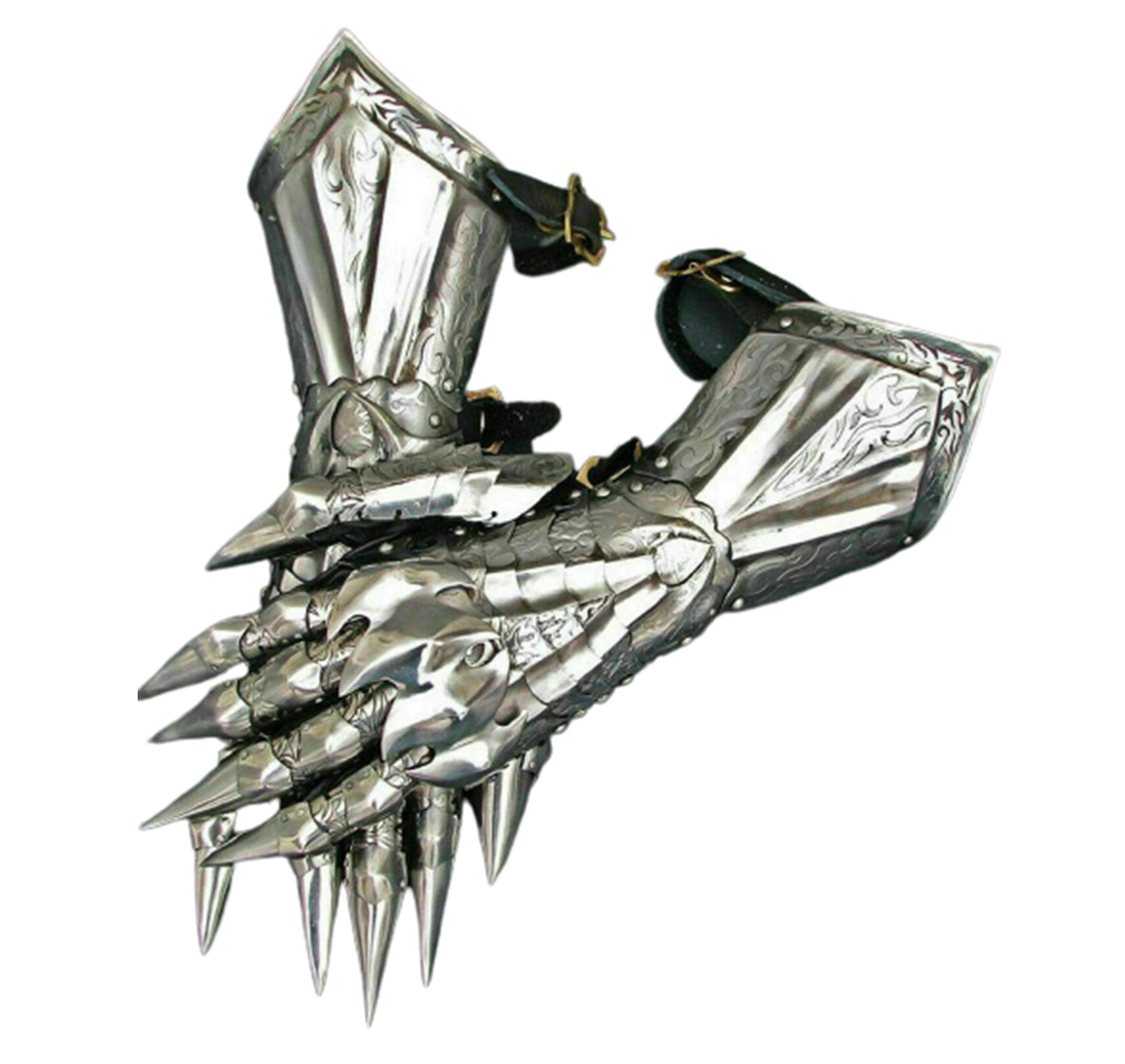 THOR INSTRUMENTS Medieval Gauntlet Gloves - Pair with Brass Accents, Knight Crusader Armor Steel Gloves - Rustic Vintage Home Decor & Unique Gifts for Renaissance Fairs, LARP, Cosplay & Historical Reenactments