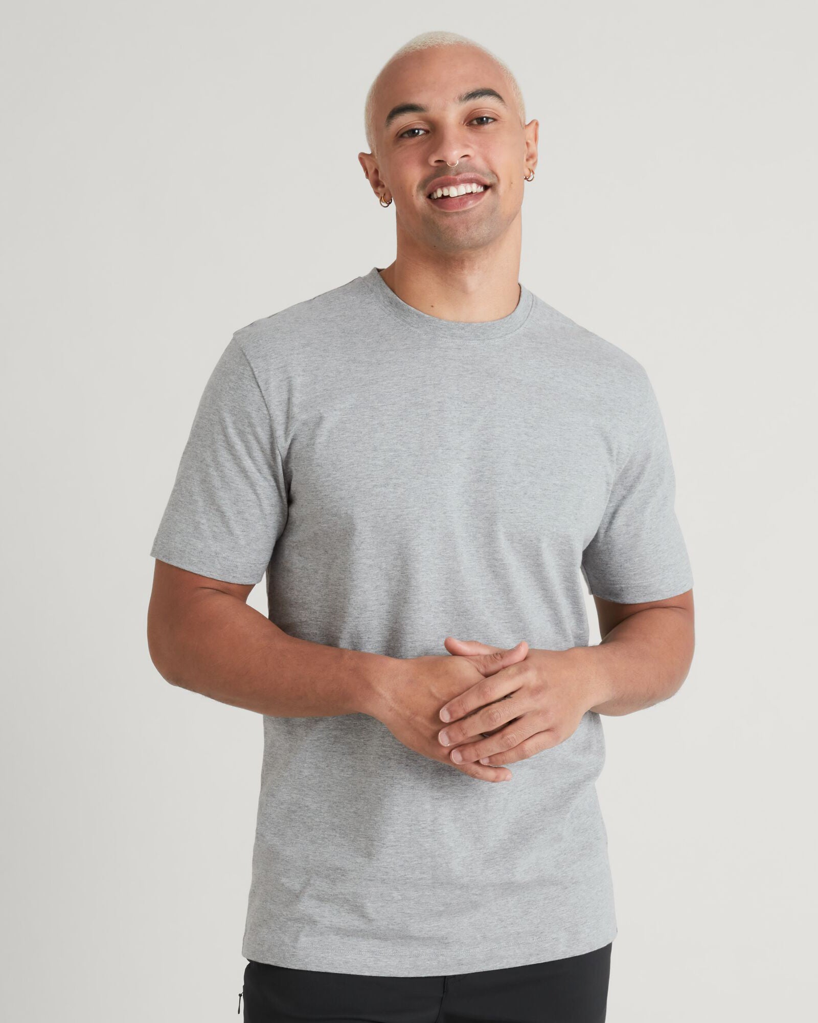 KMD Solid Men's Short Sleeve T-Shirt - Light Grey Marle - Casual Comfort Fit for Everyday Wear & Summer Outfits