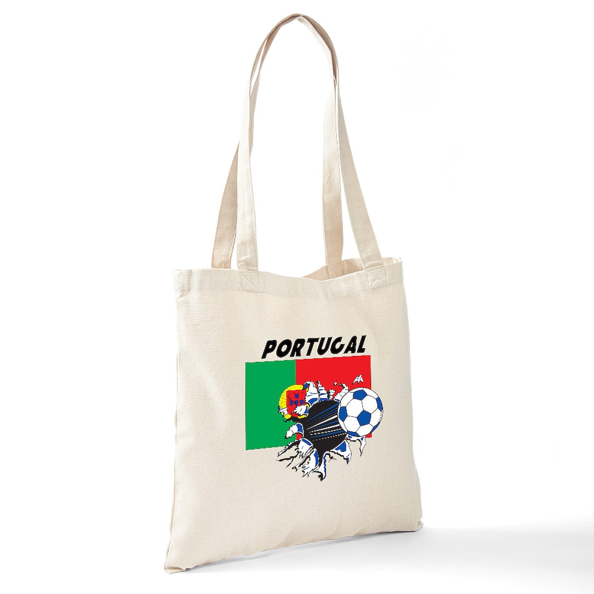 Portugal Soccer Tote Bag - Natural Canvas Reusable Grocery Shopping Bag for Fans, Sports Games & Beach Outings
