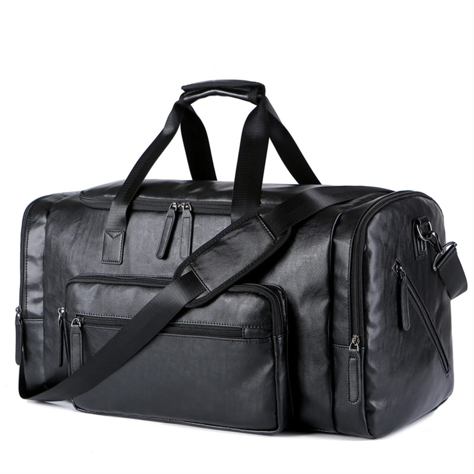 Premium Leather Gym Bag for Men - Waterproof Sports Duffle with Separate Shoe Compartment - Ideal for Fitness, Yoga, Travel & Workout (Black, 55x30x25cm) - Perfect for Gym Sessions, Weekend Getaways & Sports Training