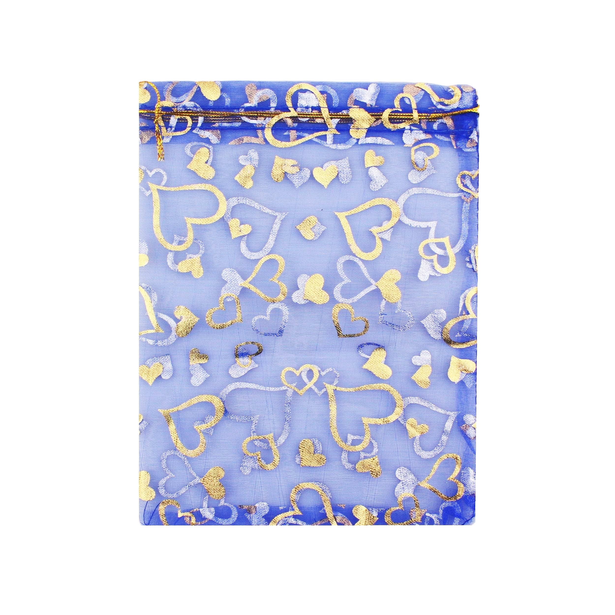 100 Pack 7x9 Inch Royal Blue Heart Drawstring Organza Bags - Jewelry Gift Pouch, Wedding Favor Bags, Candy Pouch for Party Favors, Bridal Shower, Baby Shower & Special Events