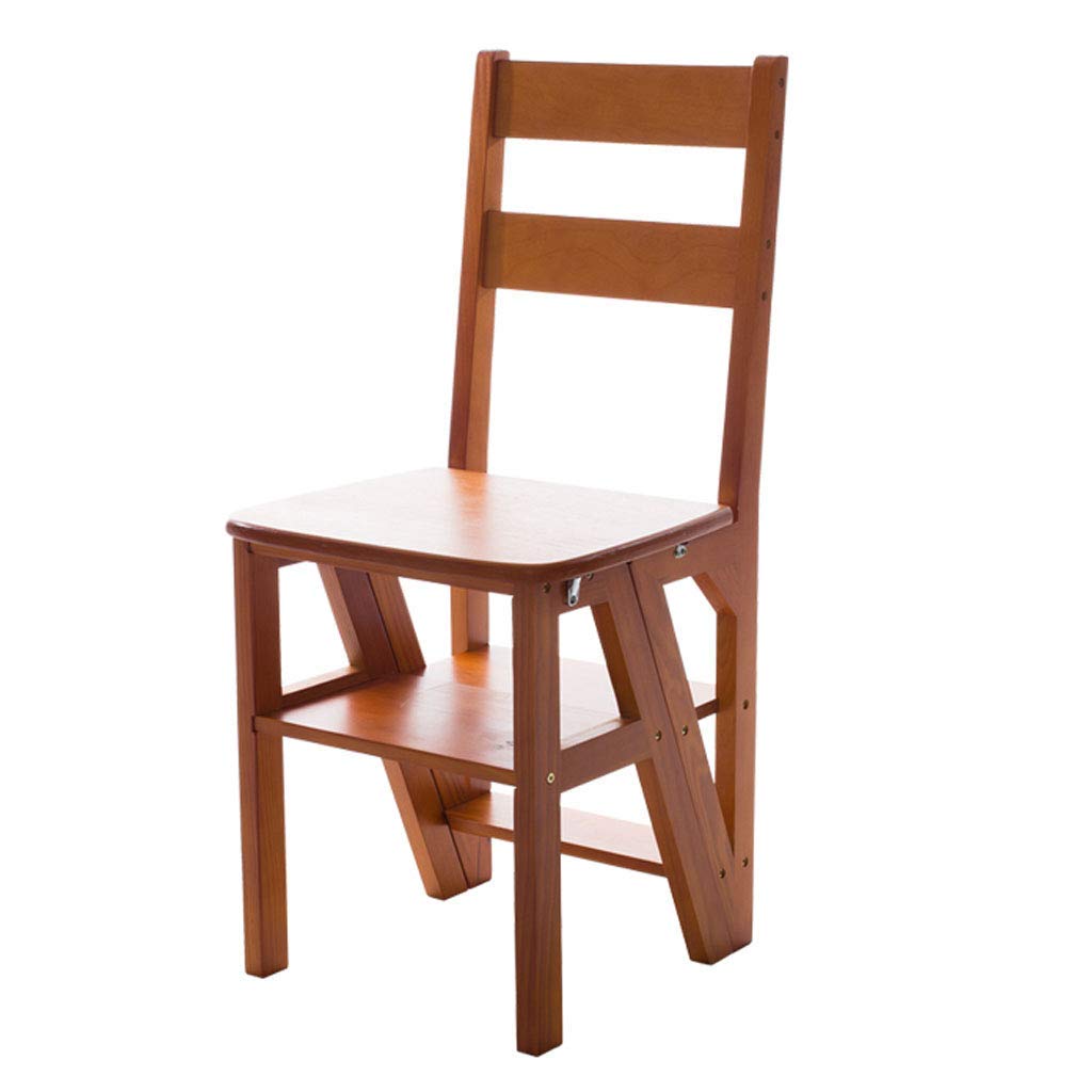 Natural Wood Folding Step Stool with Ladder - 4 Step Portable Stool Chair, Bookshelf & Home Ladder - 150kg Weight Capacity - Perfect for Kitchen, Bathroom, Library & Home Organization