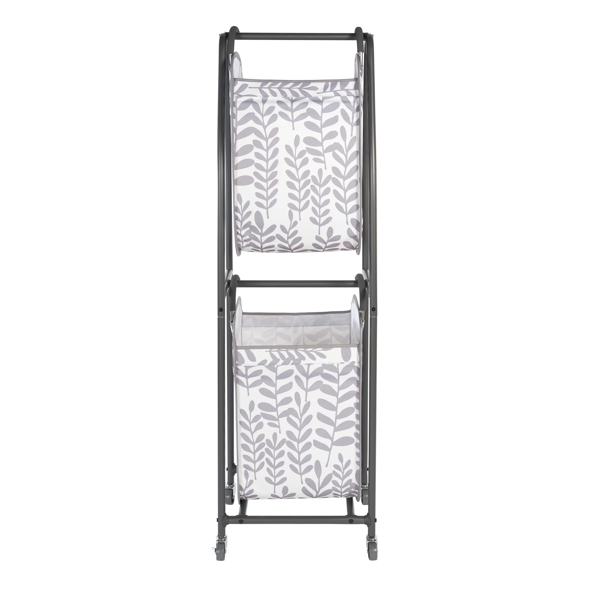 Neatfreak 2-Tier Rolling Laundry Hamper with Wheels & 2 Tote Bags - Foldable Clothes Organizer for Dirty Laundry, Towels, Blankets - Space Saving Storage Solution for Bedroom, Bathroom & Laundry Room - Modern Floral Design