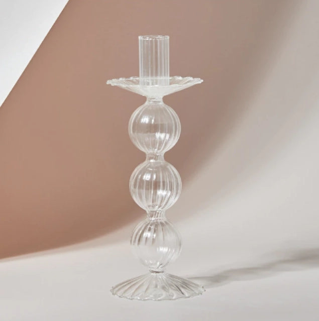 Clear Ball Shape Glass Candlestick Holder - Elegant Decorative Candle Holder for Wedding, Dining Table, Home Decor & Romantic Ambiance