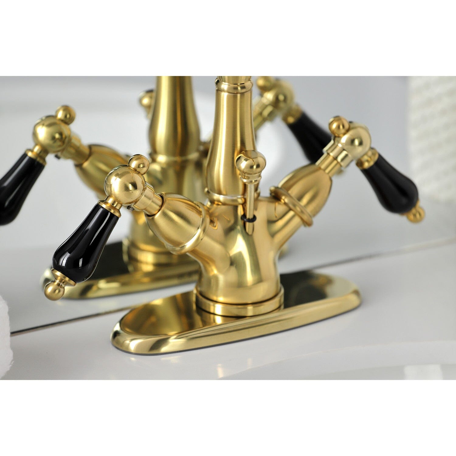 Duchess Double Handle 1 or 3 Hole Deck Mount 4 Inch Centerset Bathroom Faucet with Brass Pop Up Drain - Elegant Brass Finish for Bathroom Sink - Perfect for Modern Home Renovation and Bathroom Upgrades