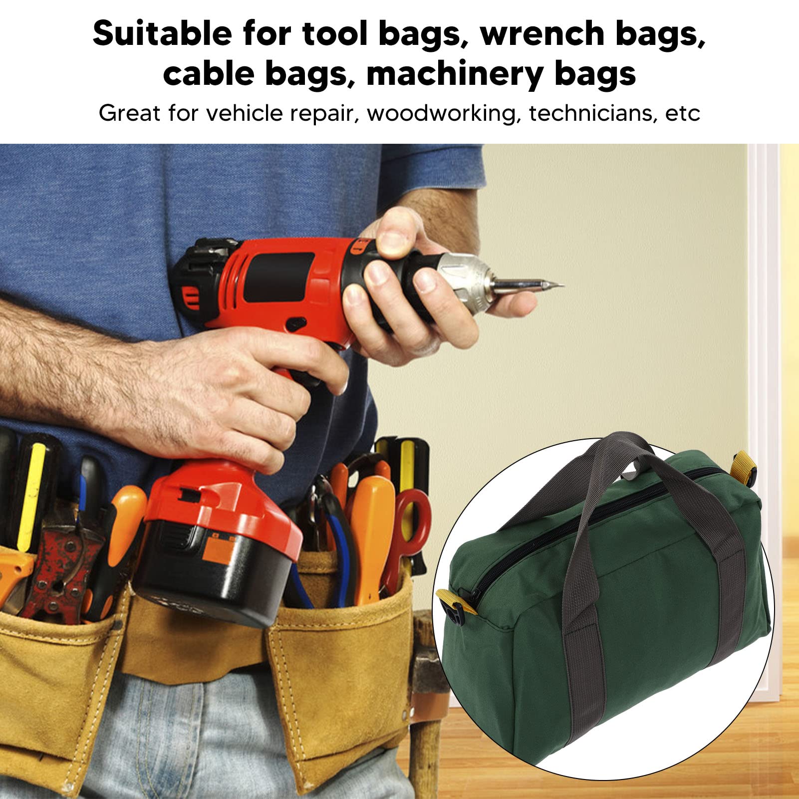 **12 Inch Wide Mouth Waterproof Canvas Tool Tote Bag – Portable Multifunctional High Capacity Tool Organizer for Vehicle Maintenance, Carpentry & Technicians – Durable Green Tool Storage Bag for Work, Travel & Outdoor Projects**