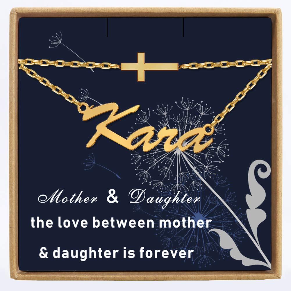 Personalized Layered Name Necklace with Cross - Custom 18K Gold Plated Nameplate Jewelry for Women - Birthday Gift, Anniversary Present, Mother's Day Keepsake - Perfect for Everyday Wear, Special Occasions & Gifting