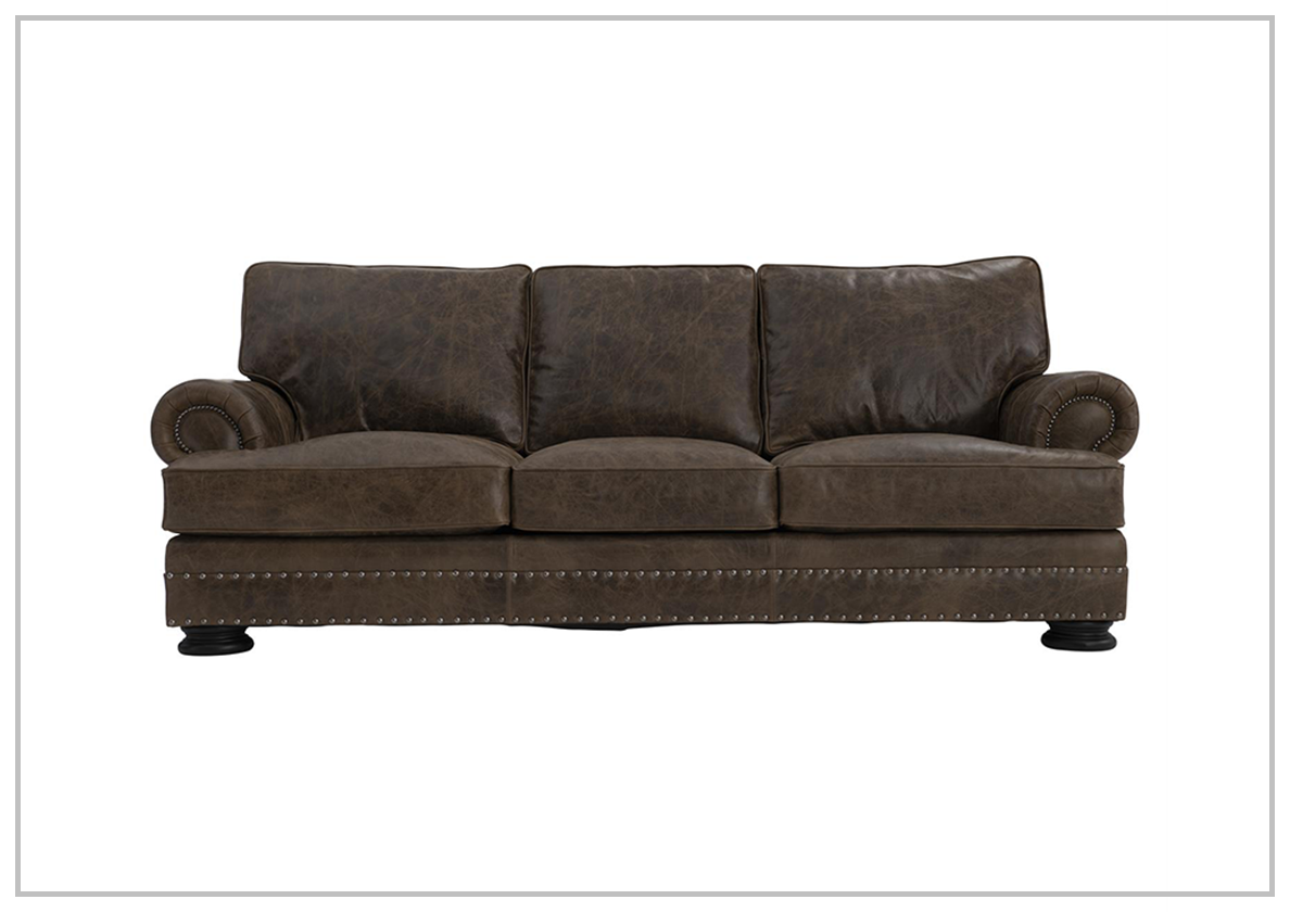 Bernhardt Foster Dark Brown Genuine Leather Sofa with Rolled Arms - Luxurious Living Room Furniture for Home & Office