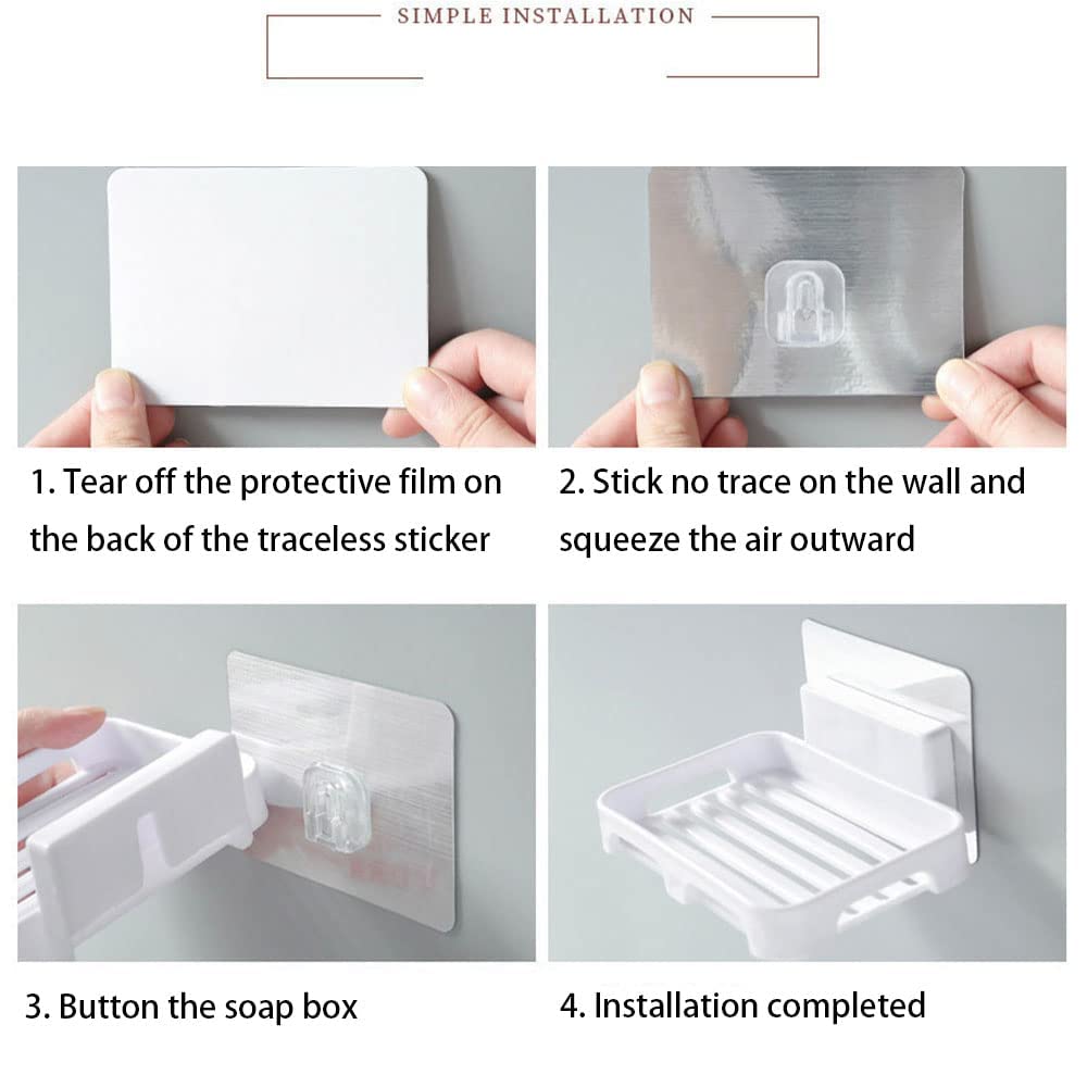 Arawaza 4-Pack Plastic Soap Holder for Bathroom & Kitchen - Wall-Mounted Soap Dish Stand with Drainage Holes - Perfect for Shower, Sink, and Countertop Organization (Clearance Deal)