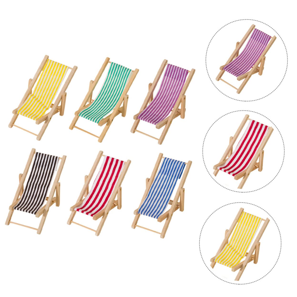 6-Piece Miniature Beach Chair Set - Dollhouse Sunbath Chairs, Fairy Garden Deck Chairs & Seaside Landscape Decor - Perfect for DIY Beach Layouts, Fairy Gardens, and Miniature Scenes - Foldable Wooden Furniture for Dolls and Miniatures