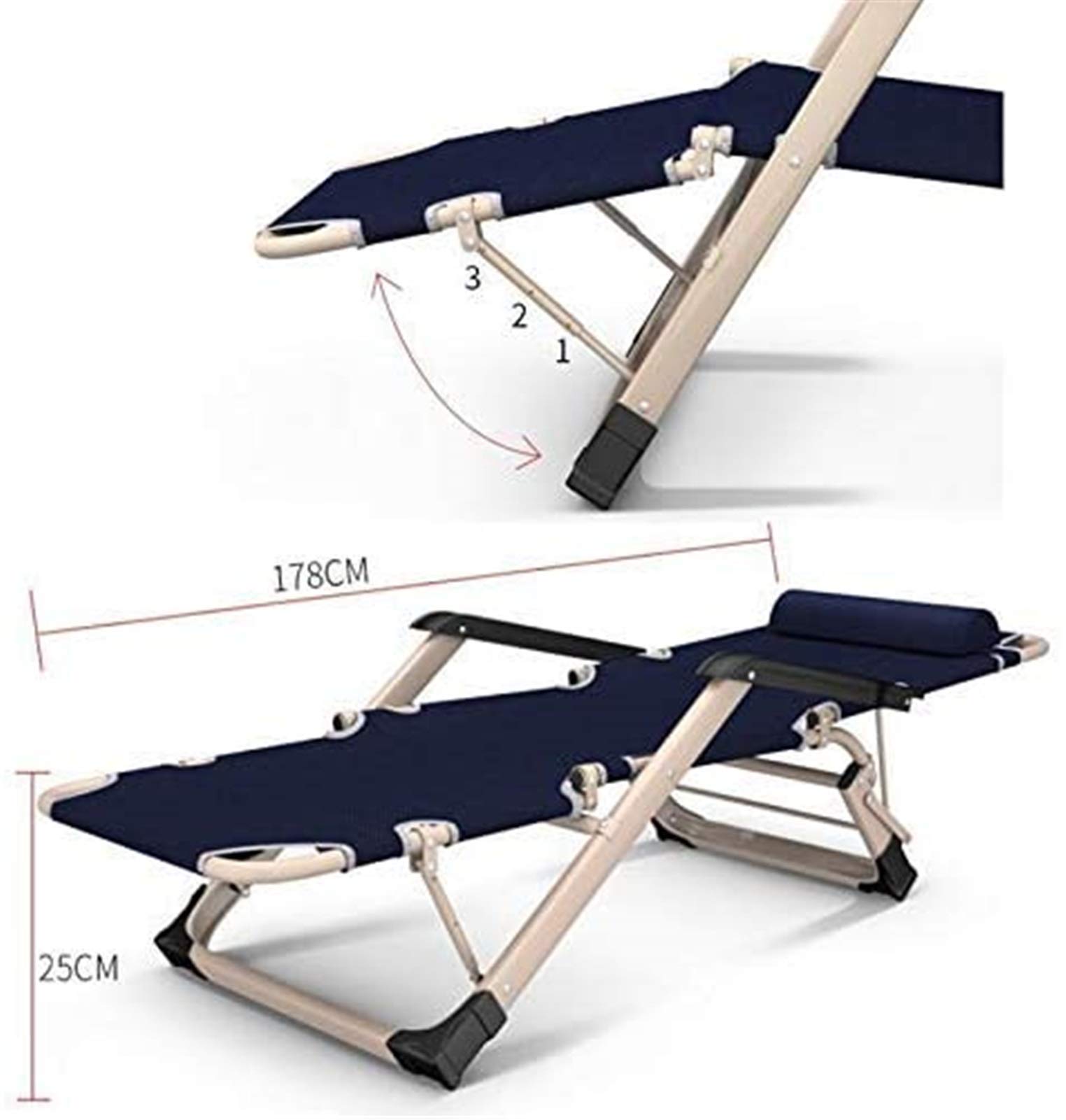 Lightweight 65cm Wide Folding Zero Gravity Chair - Heavy Duty 200KG Capacity Beach Lounger with Free Cushion - Perfect for Outdoor Relaxation in Garden, Patio, Camping & Beach (Dark Blue)