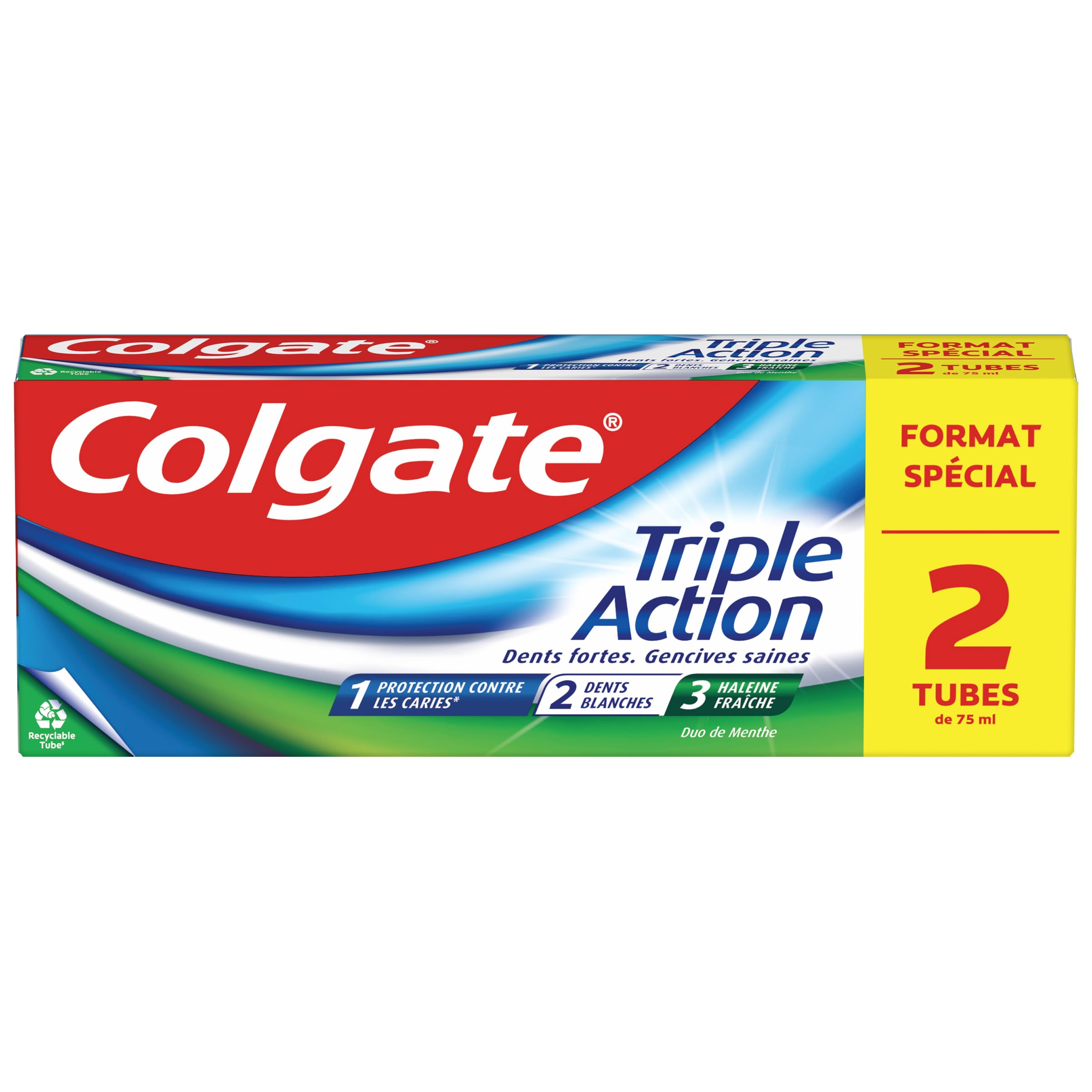 Colgate Triple Action Toothpaste with Fluoride - Cavity Protection & Teeth Whitening | Fresh Breath for 12 Hours | Family Size Twin Pack (2x75mL) | Ideal for Daily Oral Care & Morning Routine