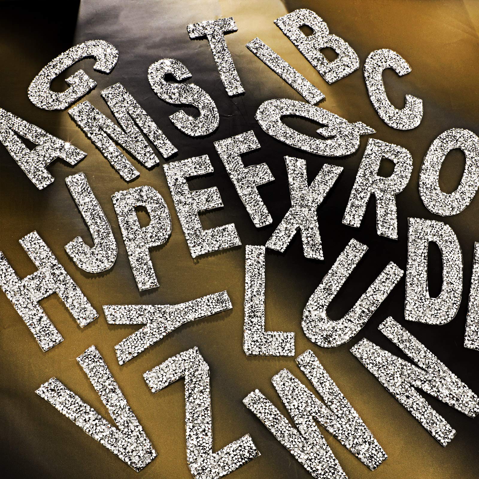 26 Pieces Large Silver Glitter Rhinestone Alphabet Iron-On Stickers - 3.7 Inch Crystal Letter Patches for Clothing, Jeans, Hats, Shoes & Bags - DIY Fashion Decor & Customization - Perfect for Personalizing T-Shirts, Denim Jackets, Backpacks & More
