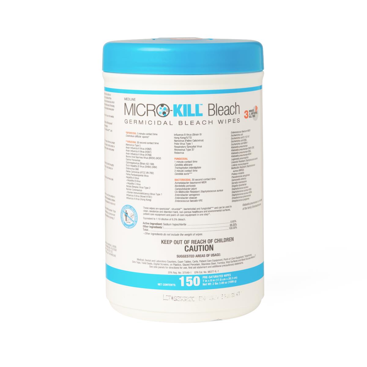 Micro Kill Germicidal Bleach Wipes | Disinfecting Cleaning Wipes for Home, Office & Healthcare | Kills 99.9% Germs & Bacteria | Various Sizes Available