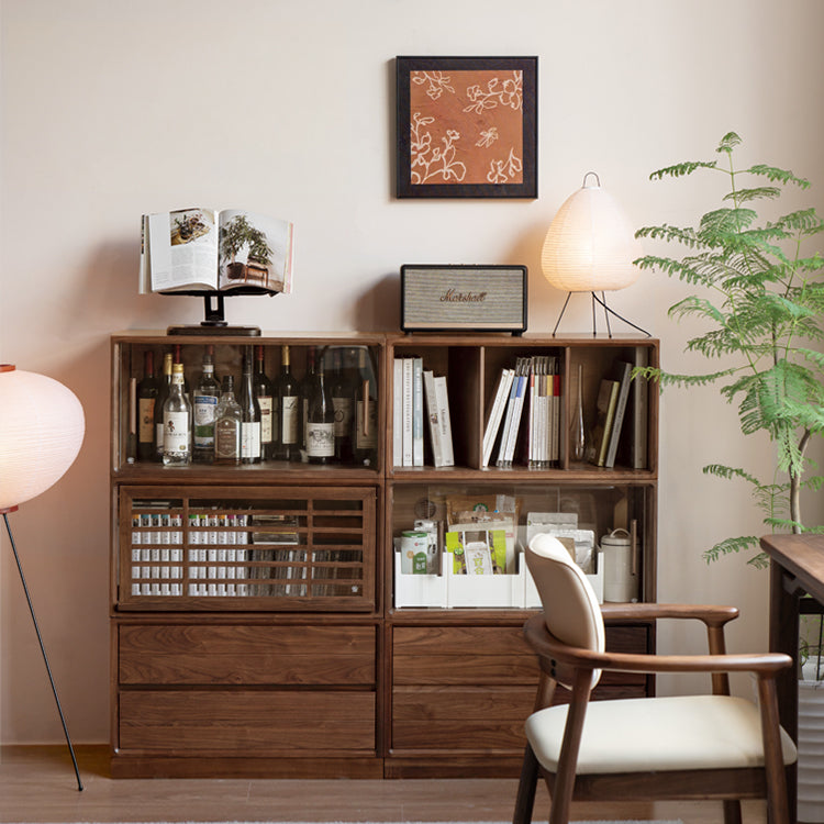 Premium Black Walnut Solid Wood Modular Bookcase - Customizable Storage Shelf for Home Office, Living Room & Library Organization