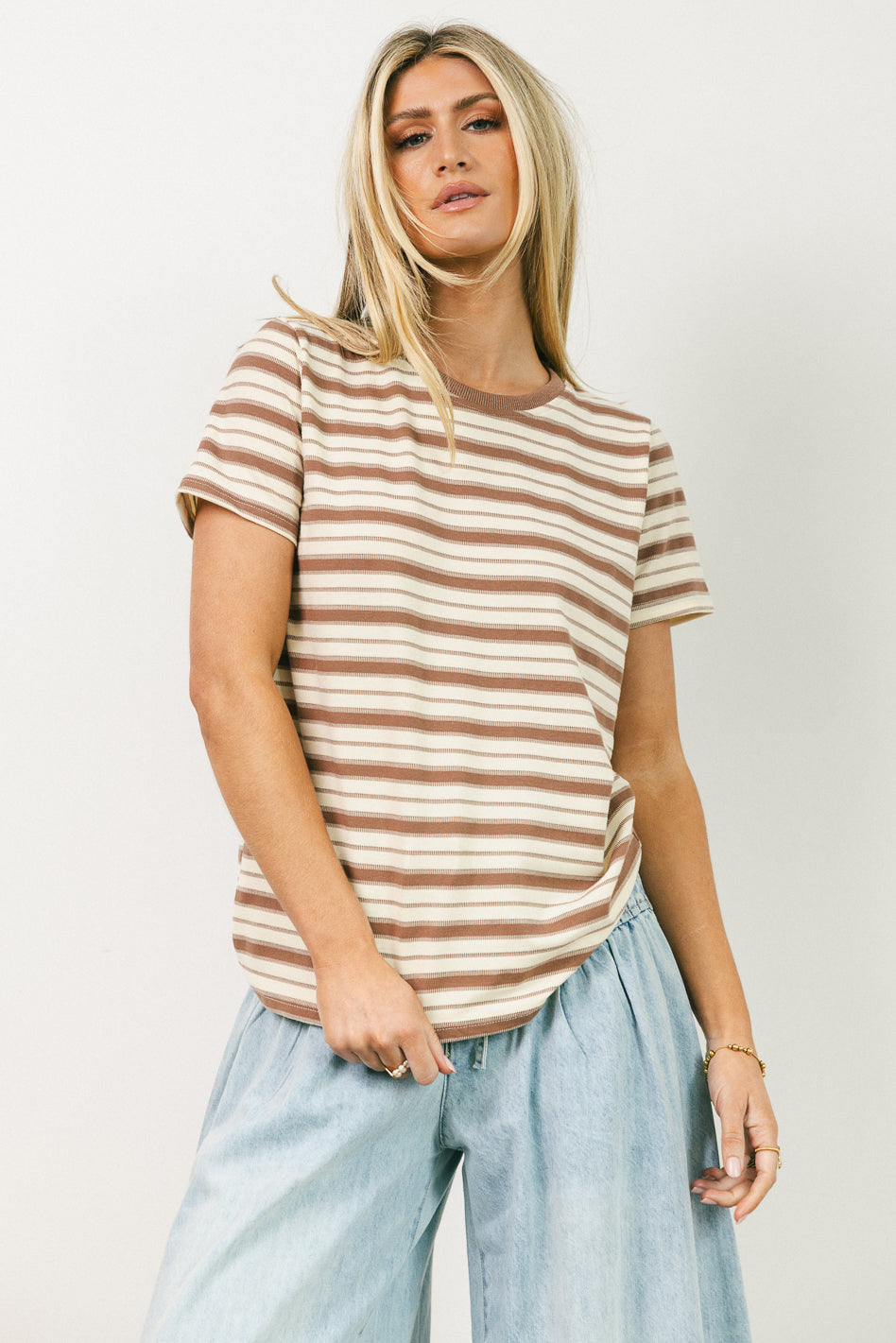 Kelly Striped Tee in Taupe - Women's Casual Striped T-Shirt for Everyday Wear | Perfect for Work, Outings & Relaxing