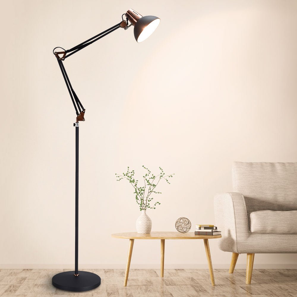 DLLT Modern Adjustable Metal Floor Lamp with Flexible Swing Arms & Metal Shade - Industrial Standing Light for Living Room, Bedroom, Office - Perfect for Reading, Working & Home Decor (Matte Grey)