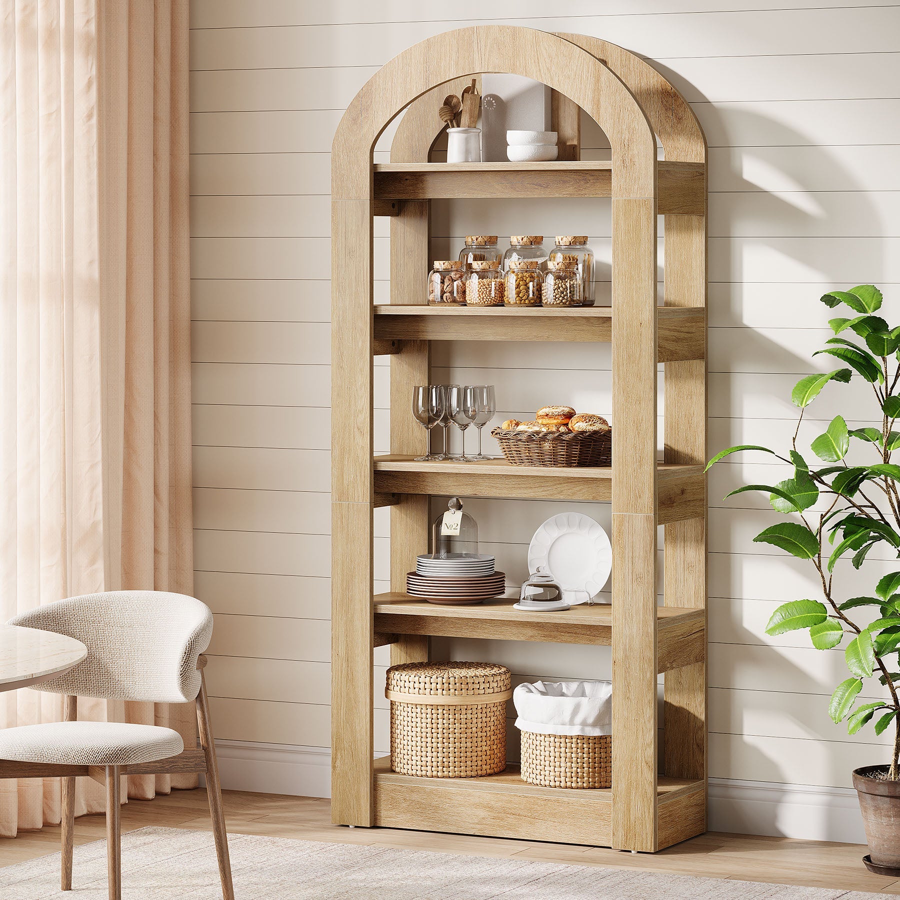 5 Tier Wooden Bookshelf - Arch Shaped Bookcase Display Shelf for Home, Office & Library - Perfect for Organizing Books, Decor & Storage