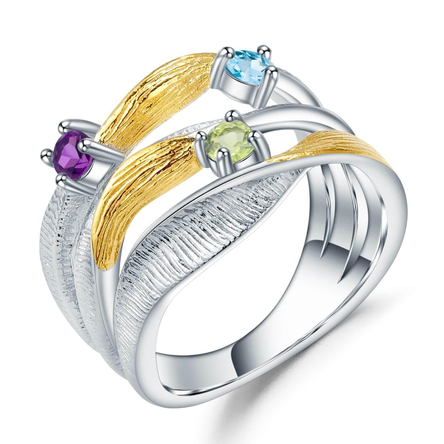 Stylish Multi-Color Gold Plated Statement Ring for Women - Fashion Jewelry for Parties, Weddings & Everyday Wear