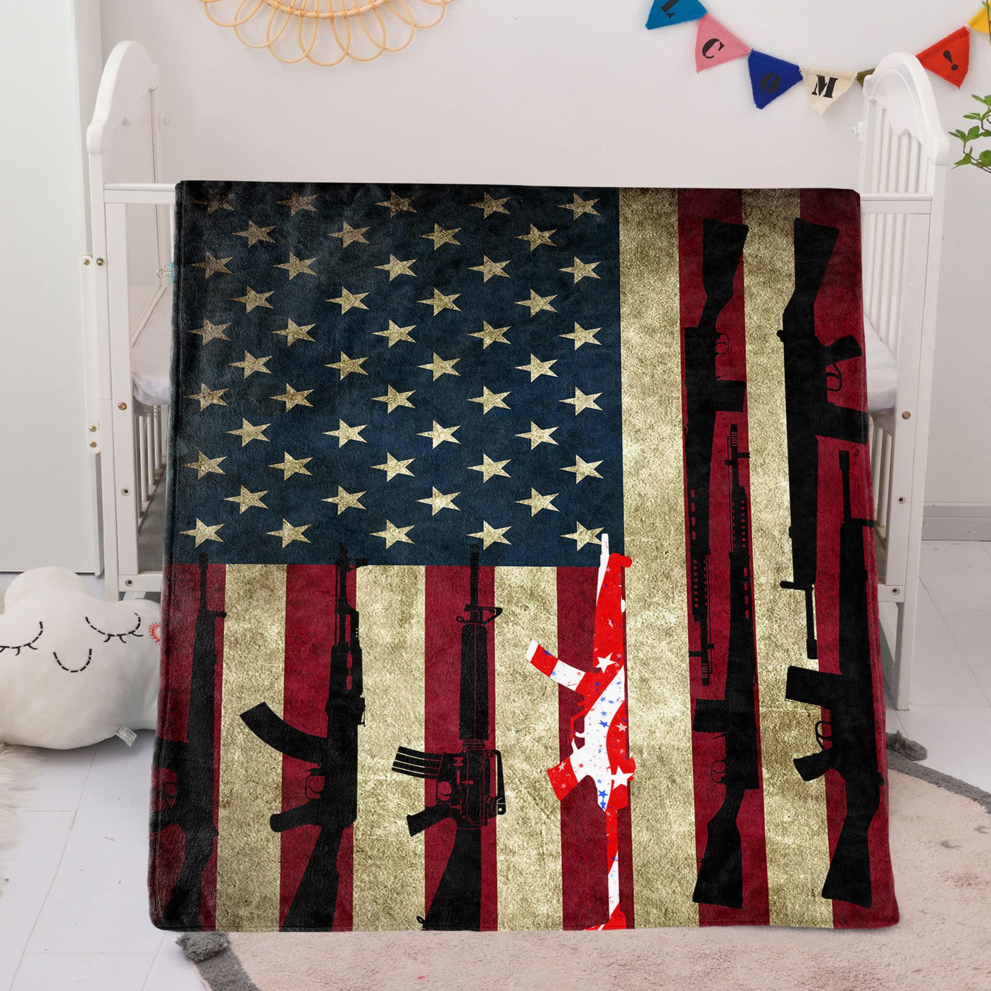 American Flag Patriotic Gun Throw Blanket - 80