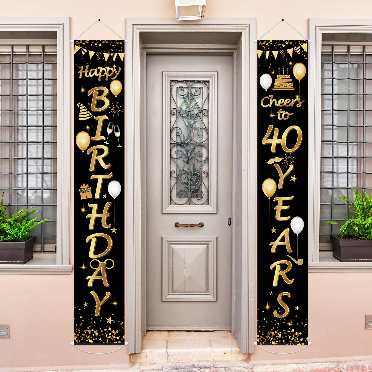 2-Piece 40th Birthday Party Decorations Set - Cheers to 40 Years Banner & Welcome Porch Sign - Perfect for Milestone Celebrations, Home Decor & Photo Backdrops