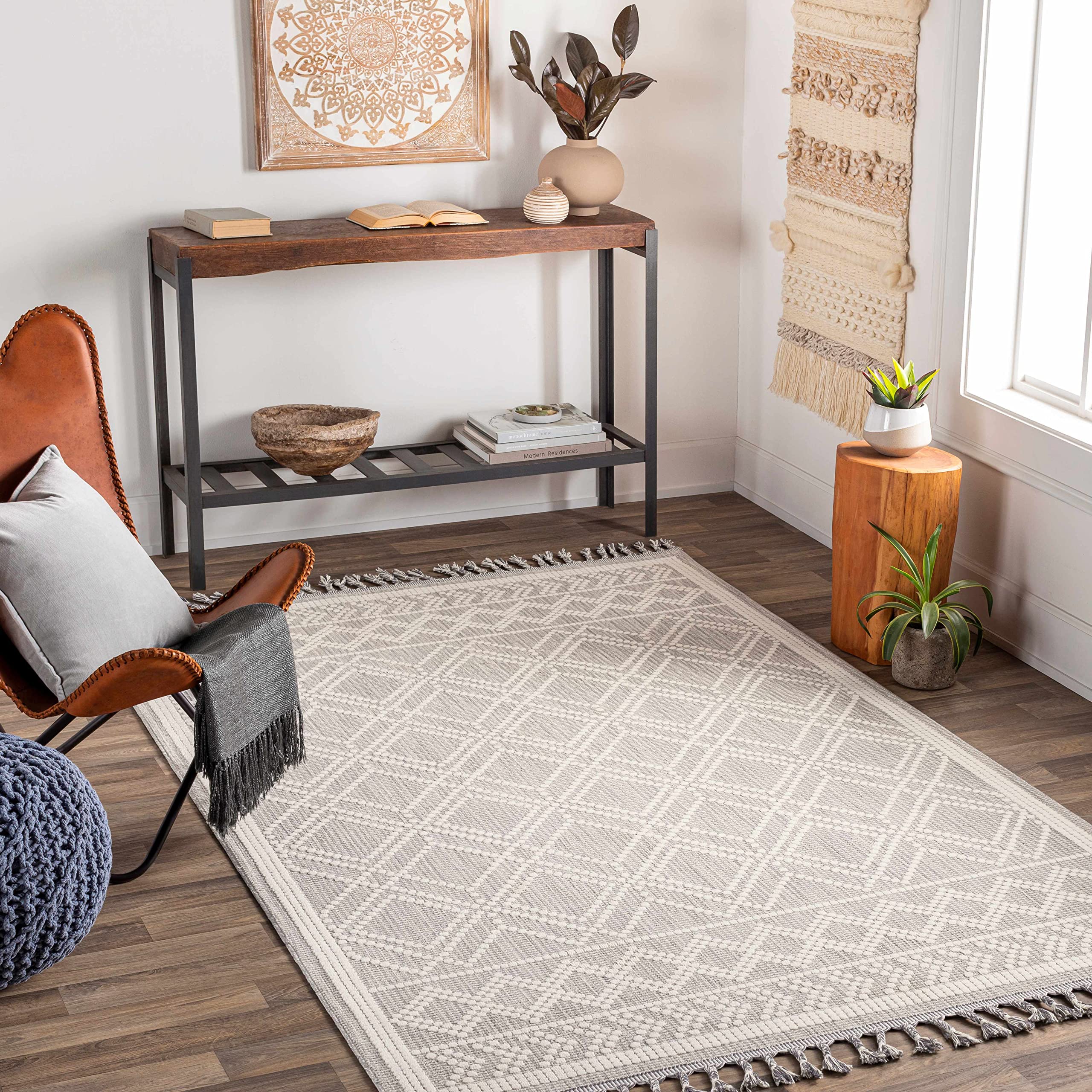 Hauteloom Taye Modern Area Rug for Living Room and Bedroom - Soft Gray and Green - 7'10