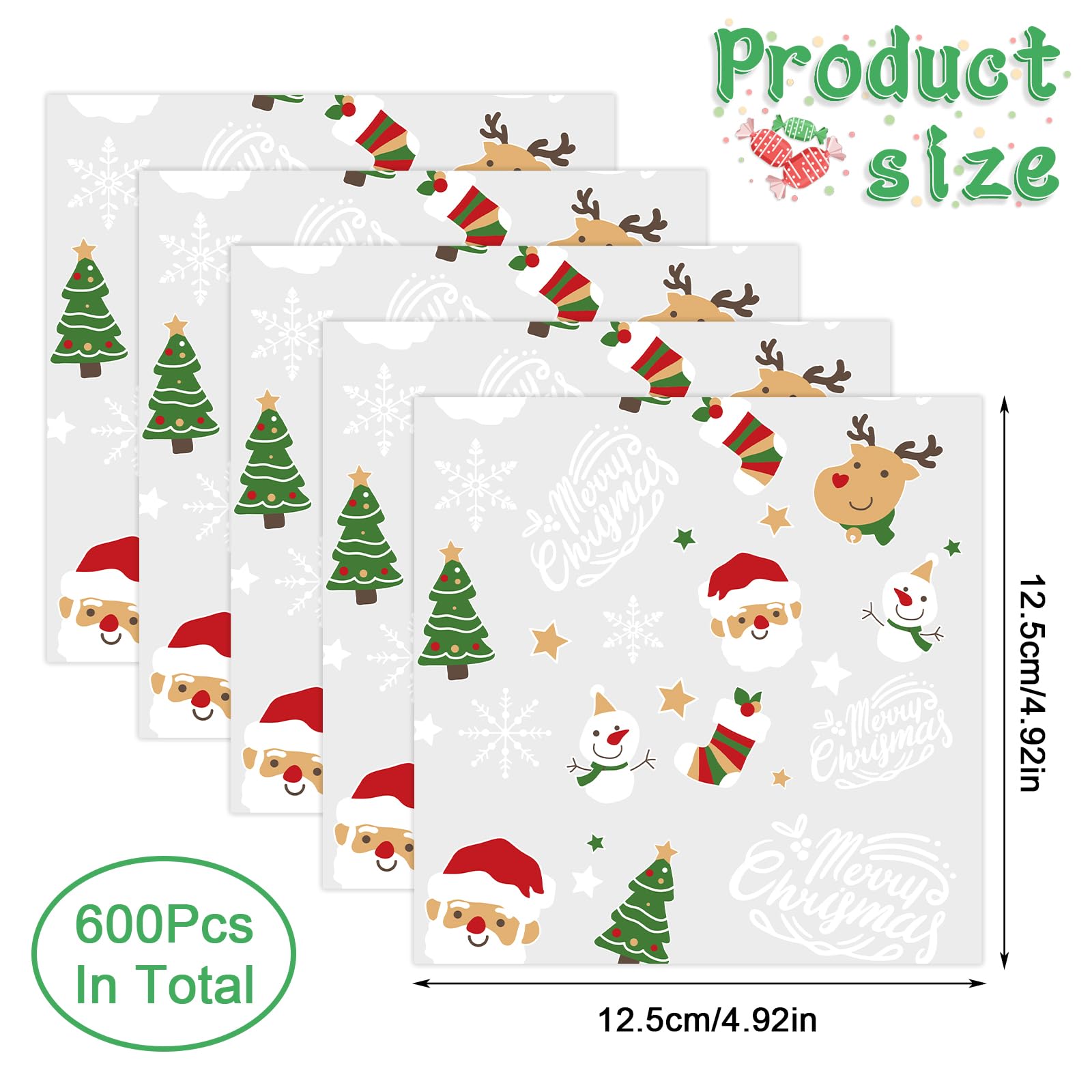 CCINEE 600Pcs Clear Christmas Candy Wrappers - Transparent Cellophane Bags for Caramel, Chocolate & Candy Packaging (6x8 Inches) - Perfect for Christmas, Birthday Parties, Gift Wrapping & Holiday Treats