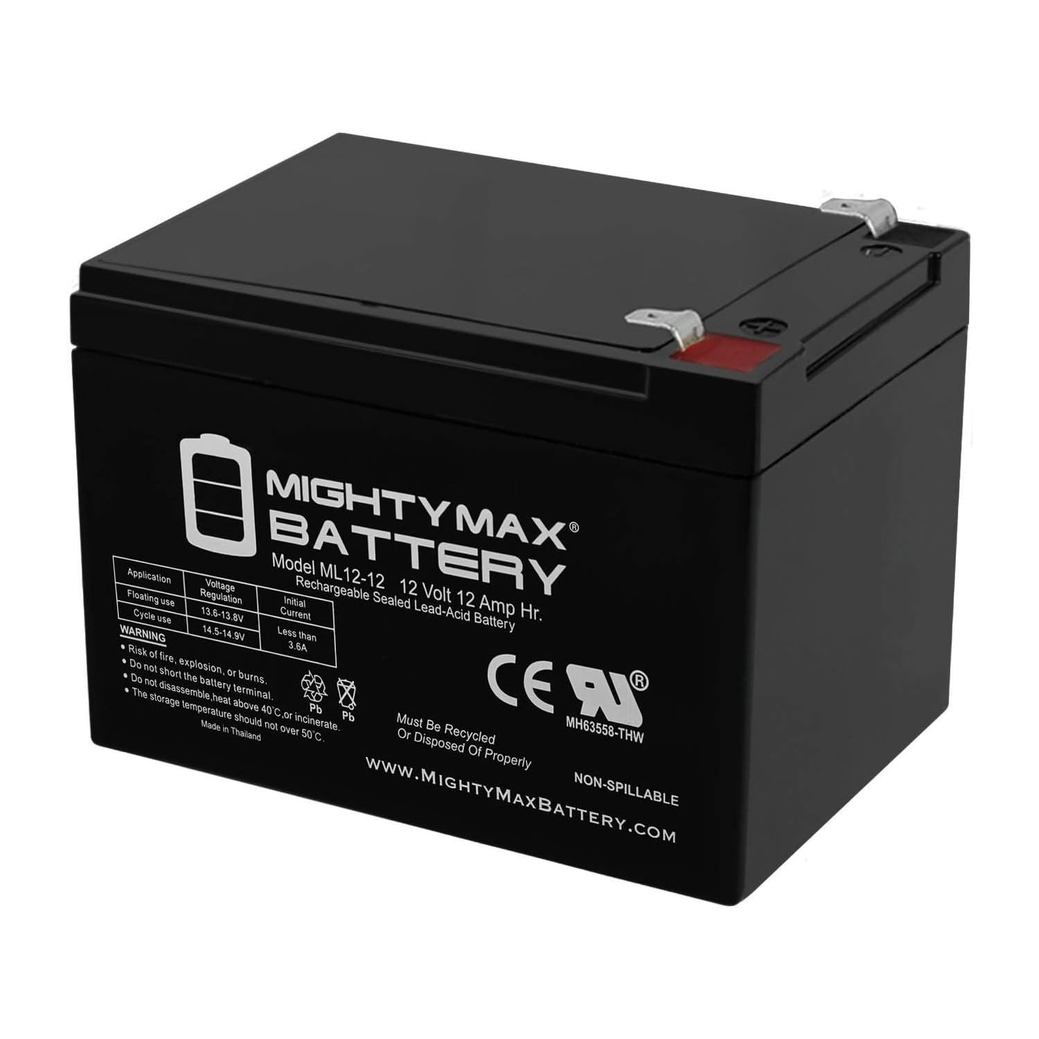 Mighty Max 12V 12Ah F2 Sealed Lead Acid Battery for Shoprider Scooter 109101-66703-12P - Replacement Power Source for Mobility Scooters, Electric Wheelchairs & Power Equipment