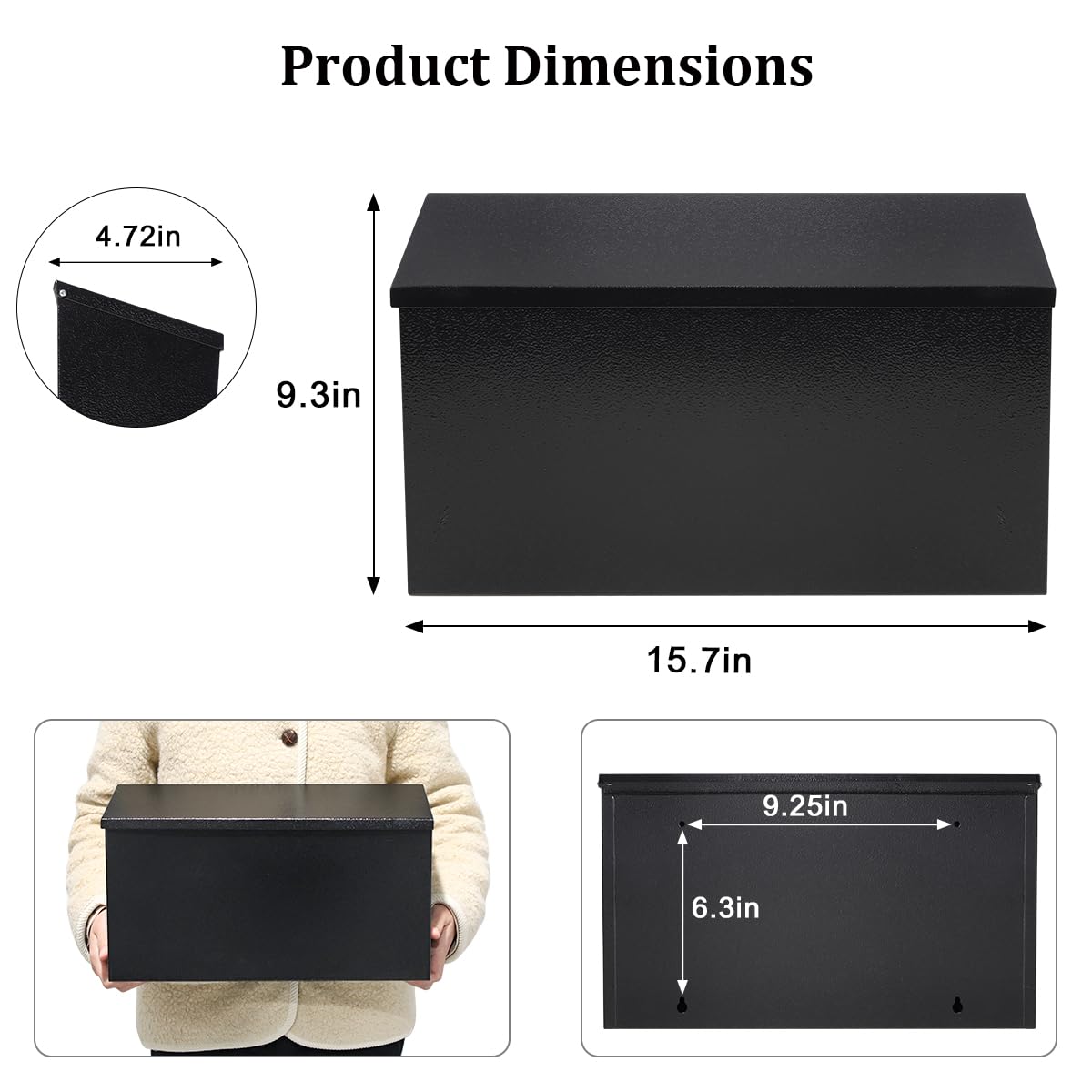 Decaller Wall-Mount Mailbox - Large Capacity Rust-Proof Metal Post Box for Outdoor Use - Black - Perfect for Homes, Apartments & Offices