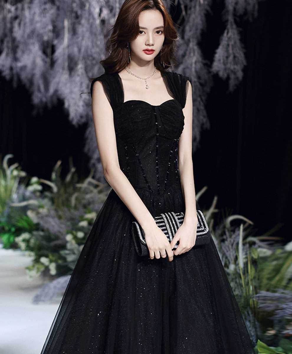 Elegant Black Tulle Off Shoulder Long Prom Dress for Women - Formal Graduation Gown for Evening Parties, Homecoming & Special Occasions