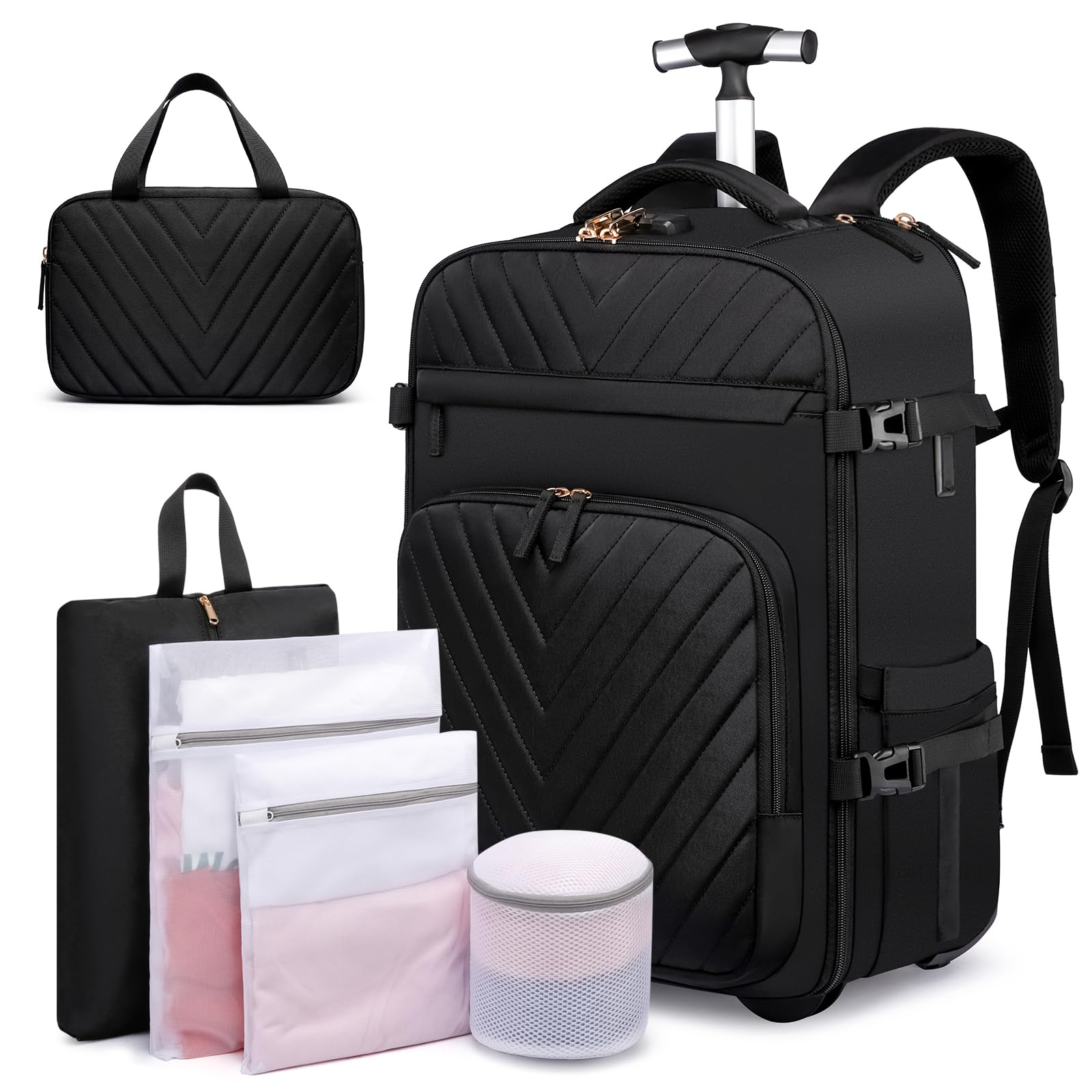 Expandable Rolling Backpack for Men - USB Charging Port & Anti-Theft Lock, Waterproof Business Travel Laptop Backpack with 6 Compartments (Black) - Perfect for Air Travel, Commuting & Business Trips