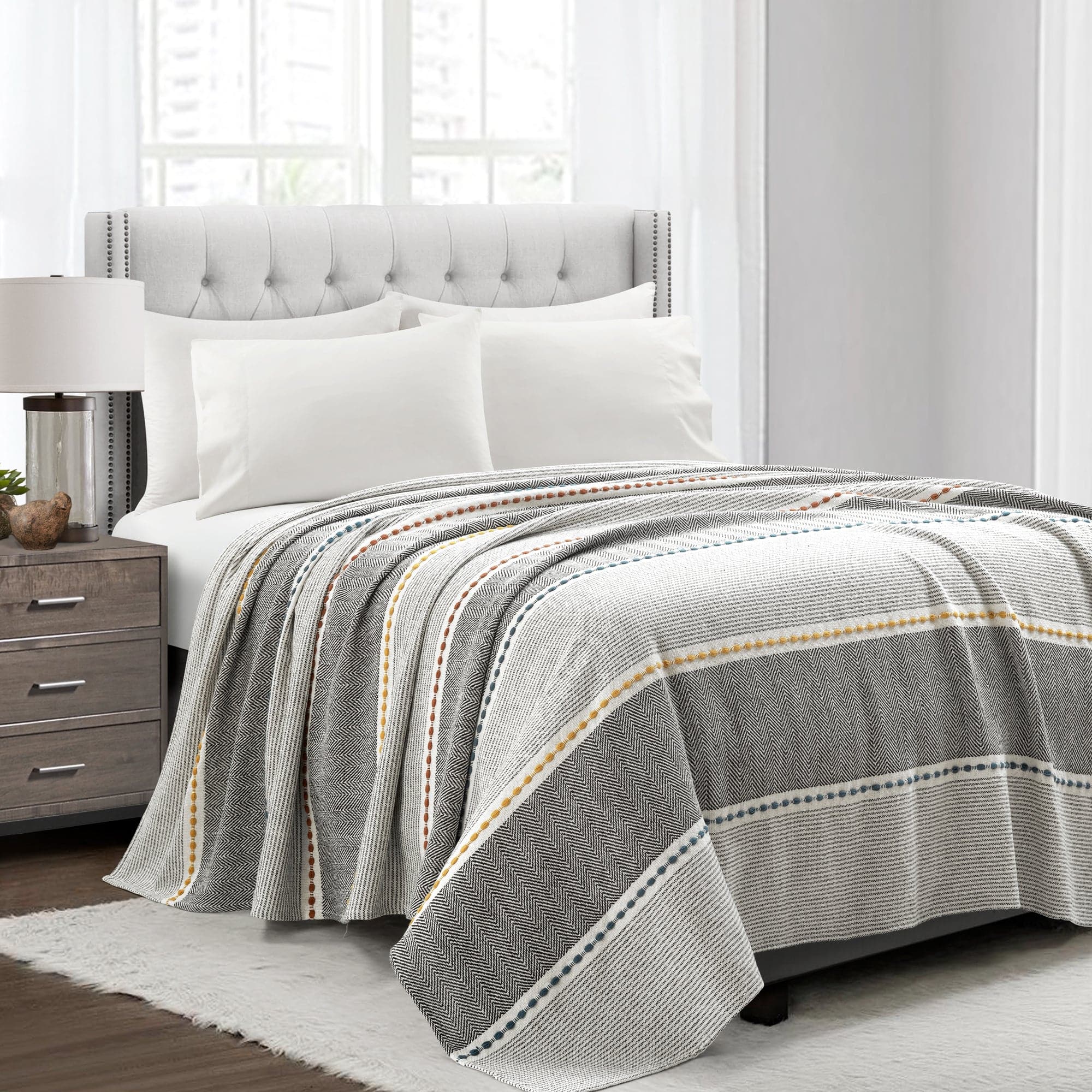 Premium Herringbone Stripe Yarn-Dyed Cotton Blanket - Soft & Breathable Throw Coverlet for Bed, Sofa & Couch - Perfect for All Seasons Home Decor & Cozy Nights