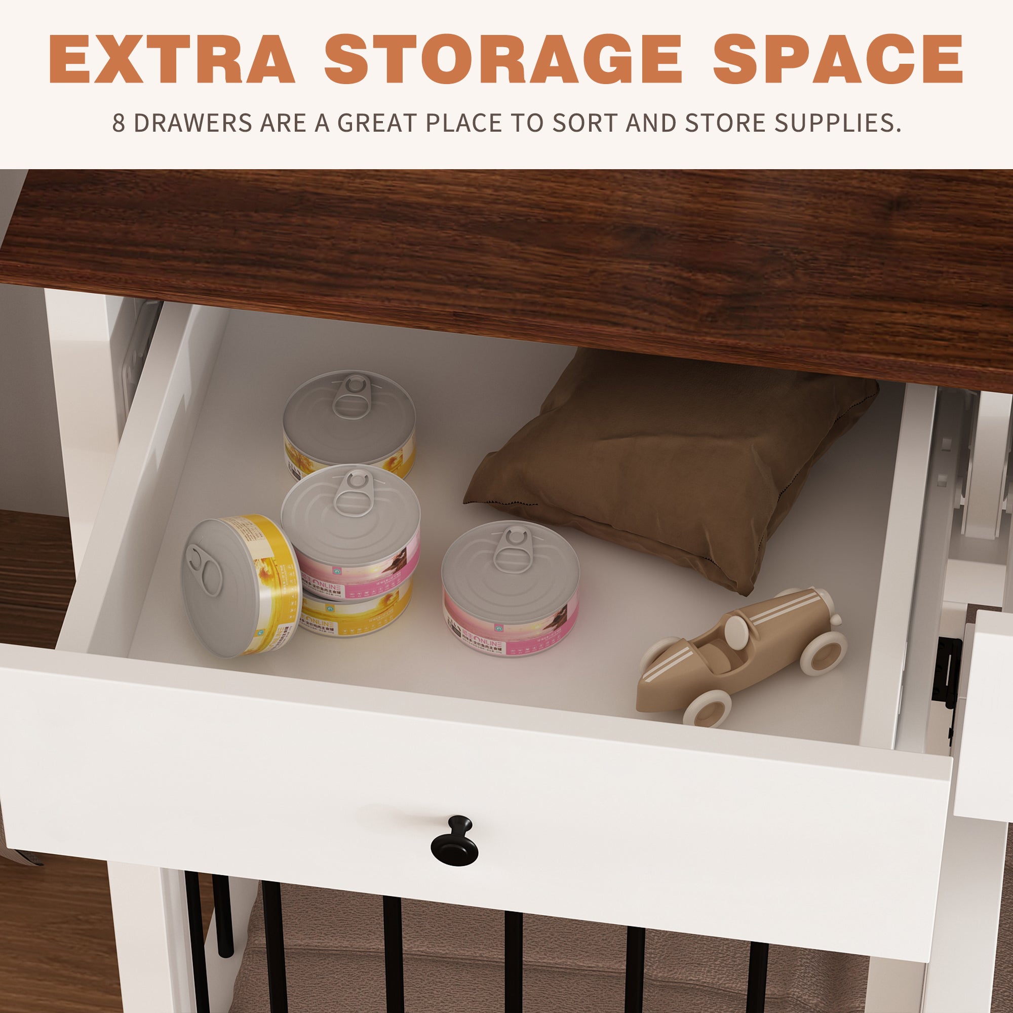 Large Dog Crate Furniture With 8 Drawers - Stylish Pet Kennel with Storage for Living Room, Bedroom & Home Decor