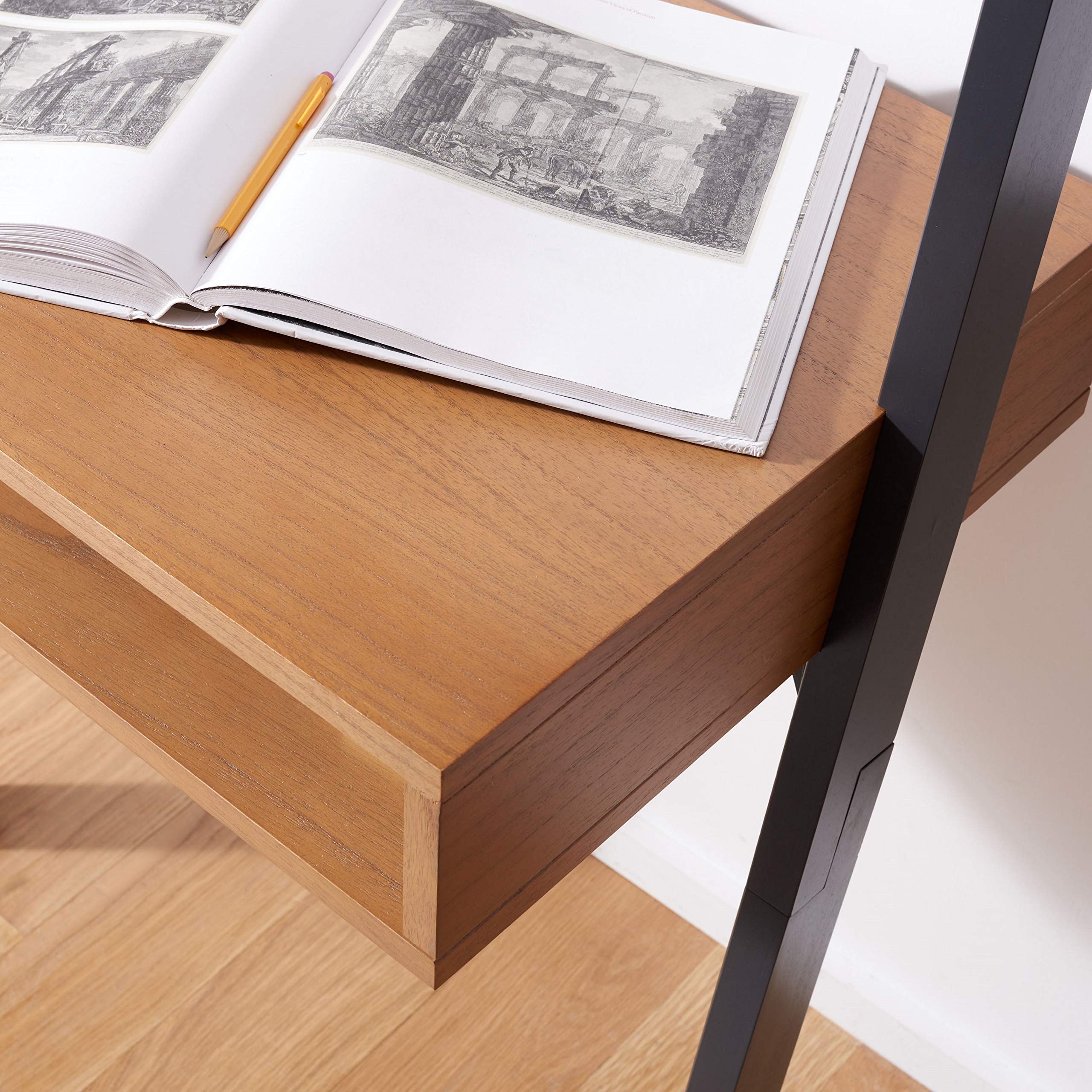 SAFAVIEH Home Collection Kamy Natural and Charcoal 2-Shelf Leaning Desk - Modern Wooden Ladder Shelf for Home Office, Living Room & Bedroom Storage