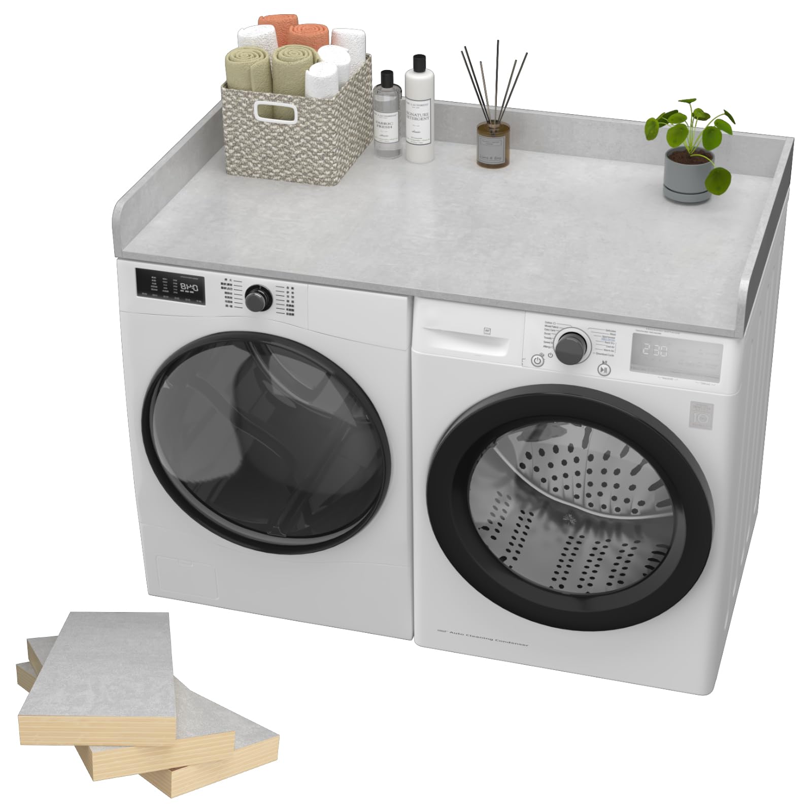 Premium White Marble Countertop Washer Dryer Stand - 54