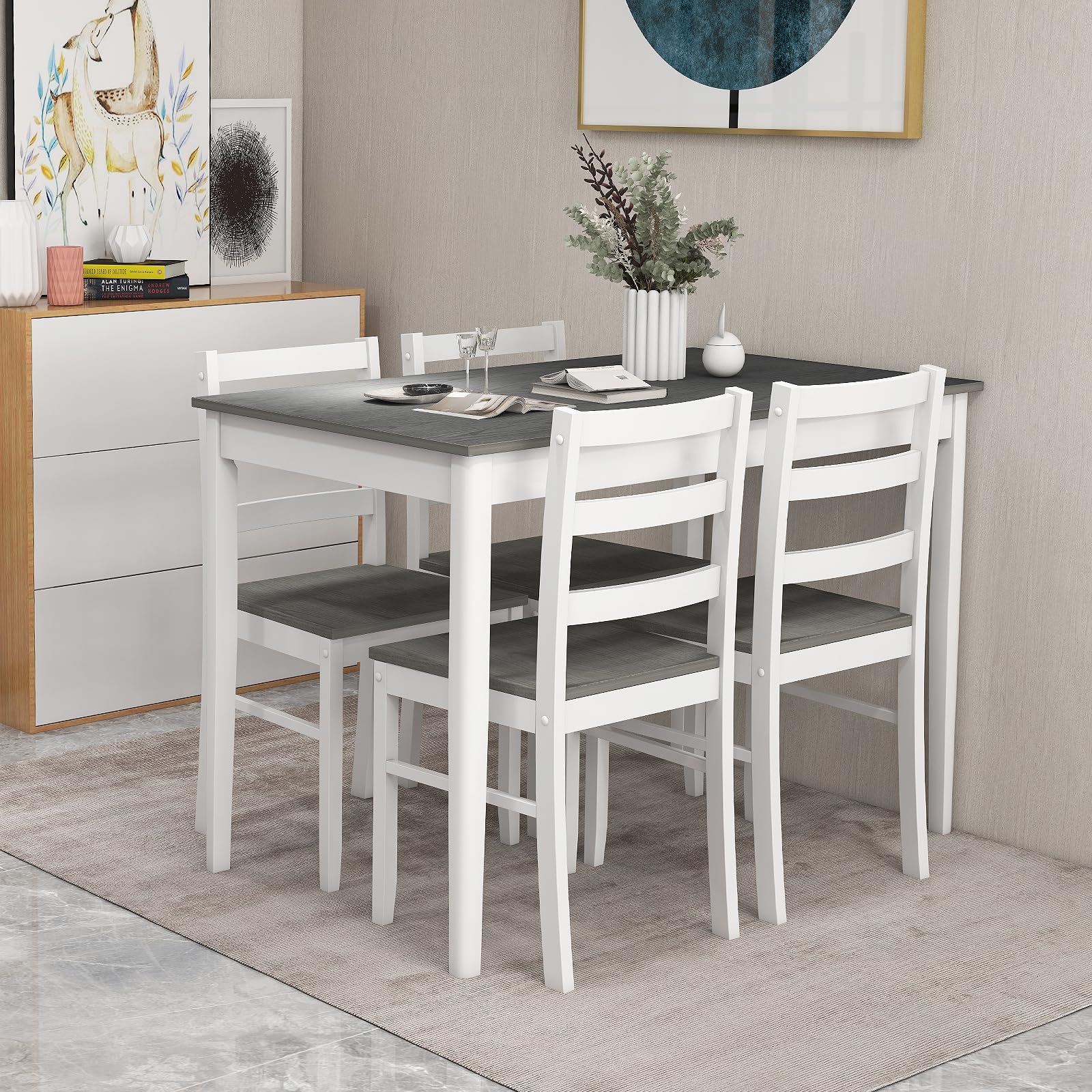 GOFLAME 5-Piece Farmhouse Dining Table Set for 4 - Space-Saving Kitchen Table & 4 Chairs with Durable Rubber Wood Legs, Grey Wooden Dinette Set for Small Spaces, Breakfast Nook, Apartment, or Cozy Dining Room | Perfect for Family Meals, Entertaining Guests & Daily Use