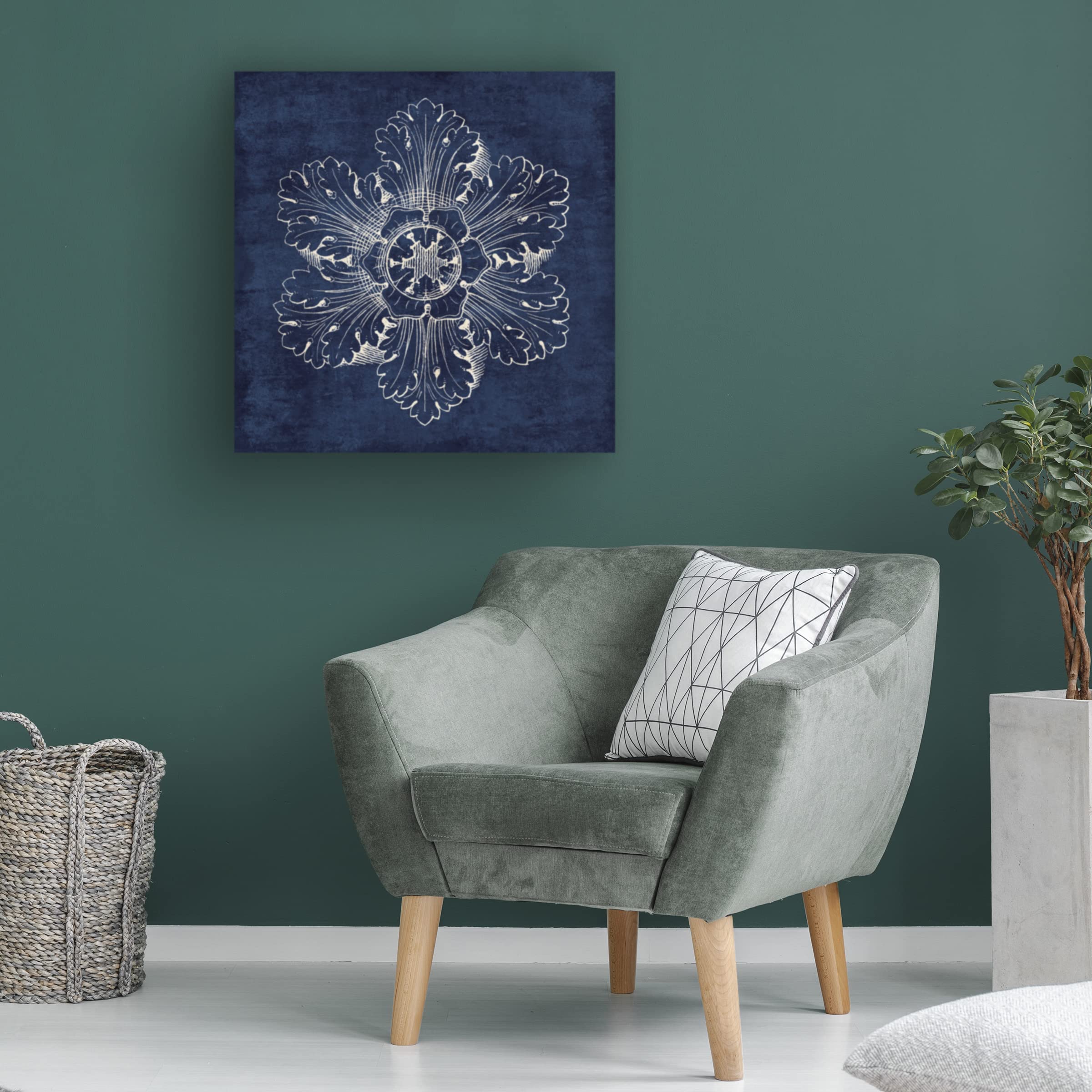 Trademark Fine Art 'Rosette V Indigo' Canvas Wall Art Print by Wild Apple Portfolio - Modern Abstract Painting for Living Room, Bedroom & Office Decor
